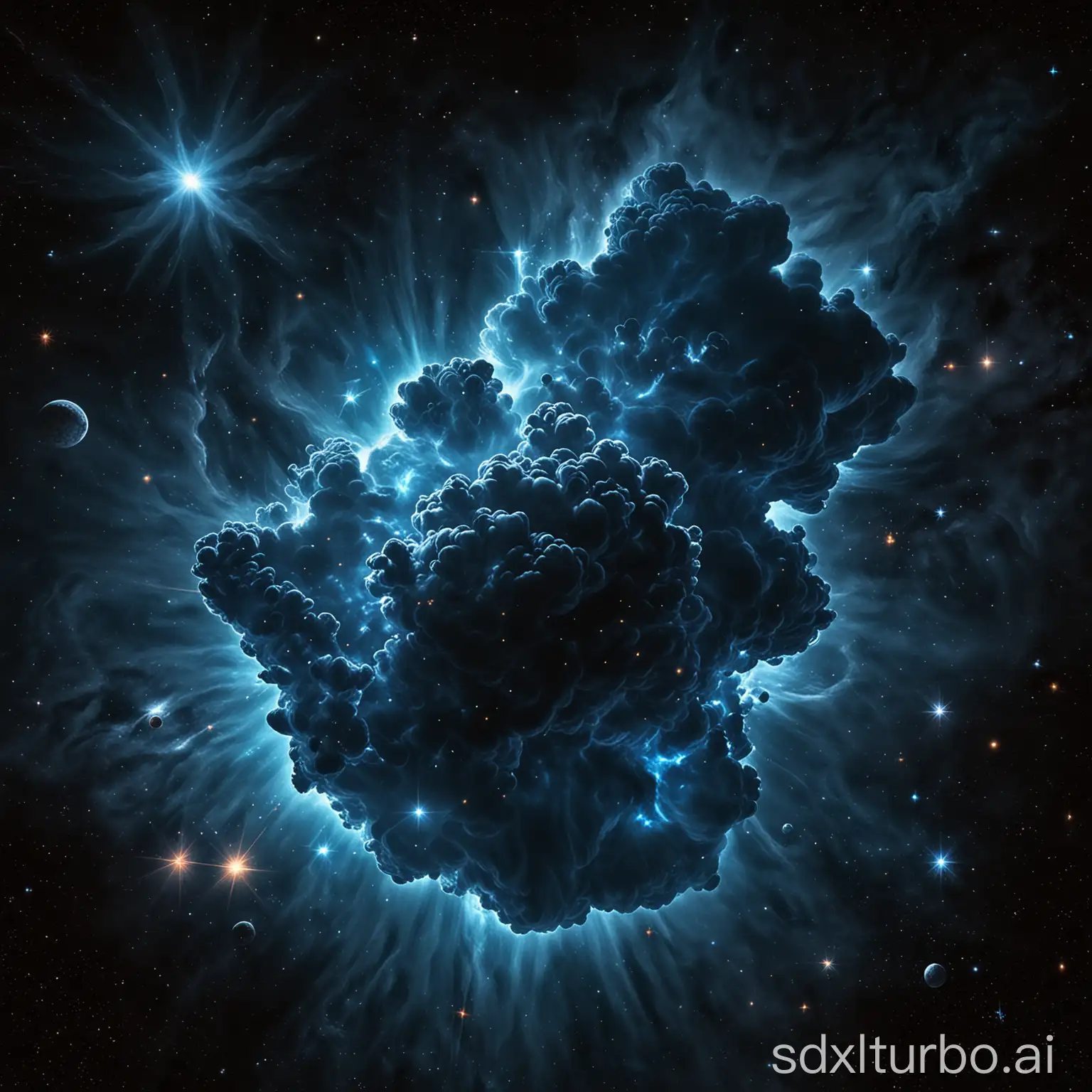 a dark blue cloud nebular in space, tileset, no background