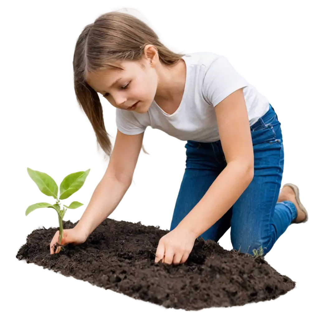 A small student planting a plant