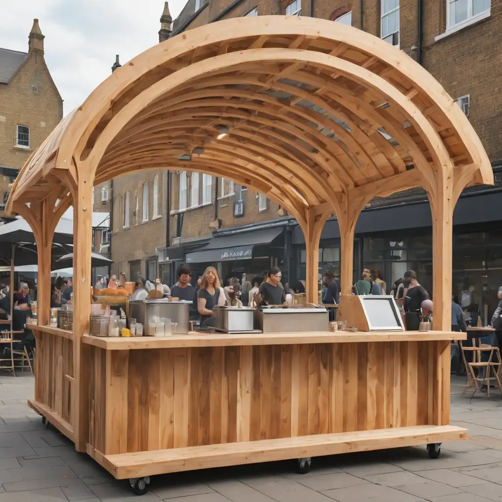 London Style Street Food Marketplace Stalls with Arched Glulam Structure