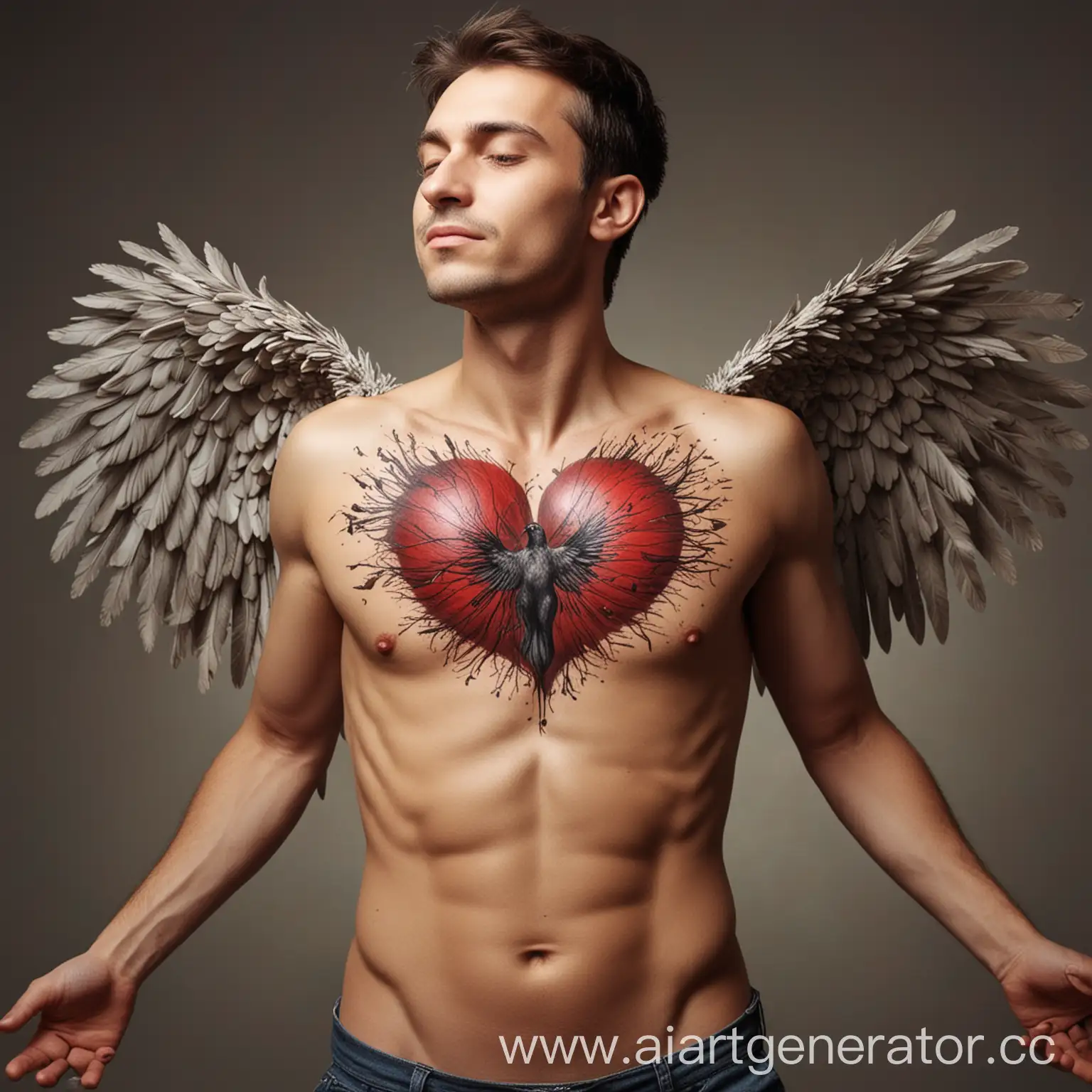 Man-Arching-Back-with-Heart-Transforming-into-Bird