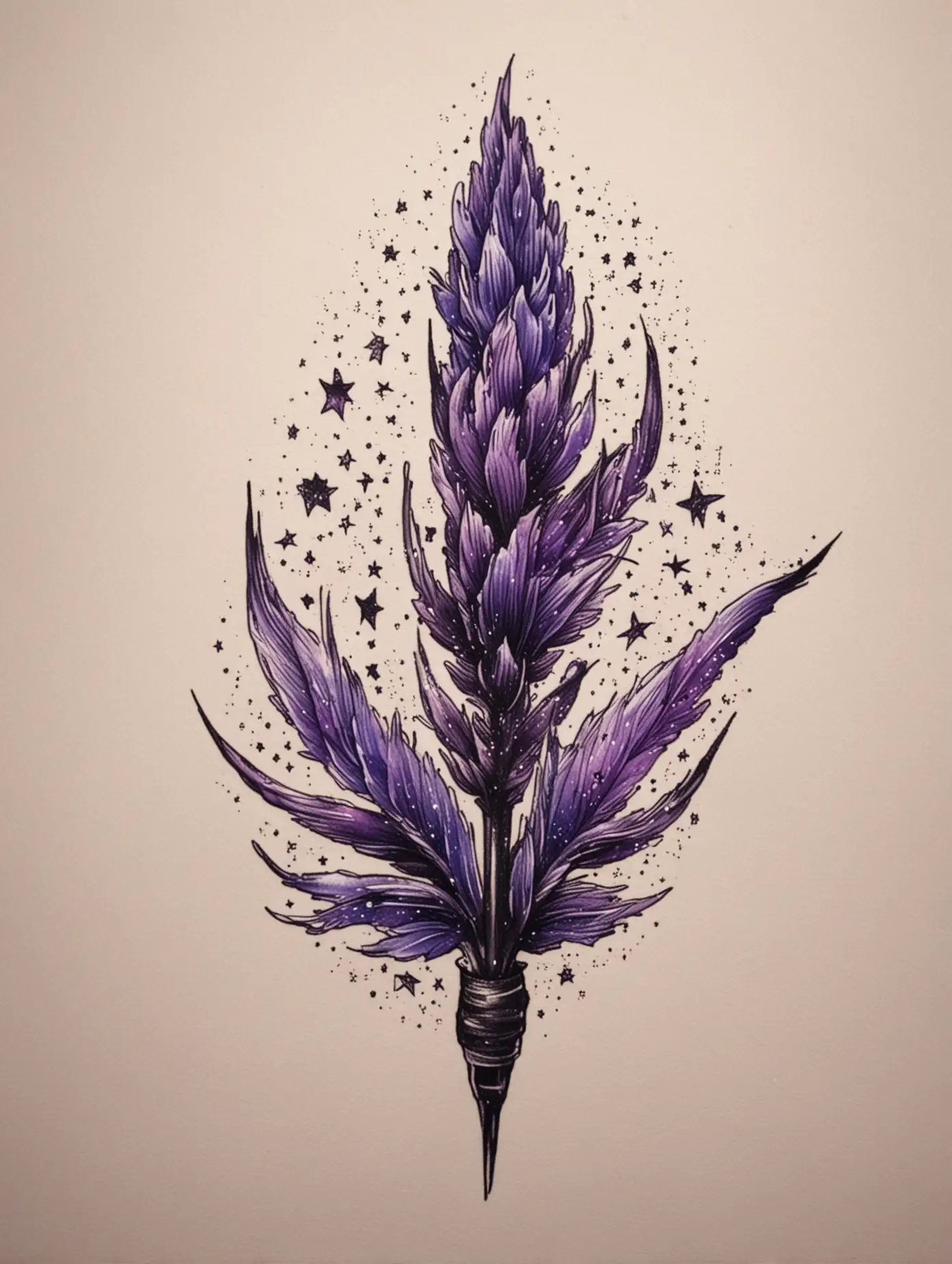 Generate a tattoo a small celestial style purple paintbrush