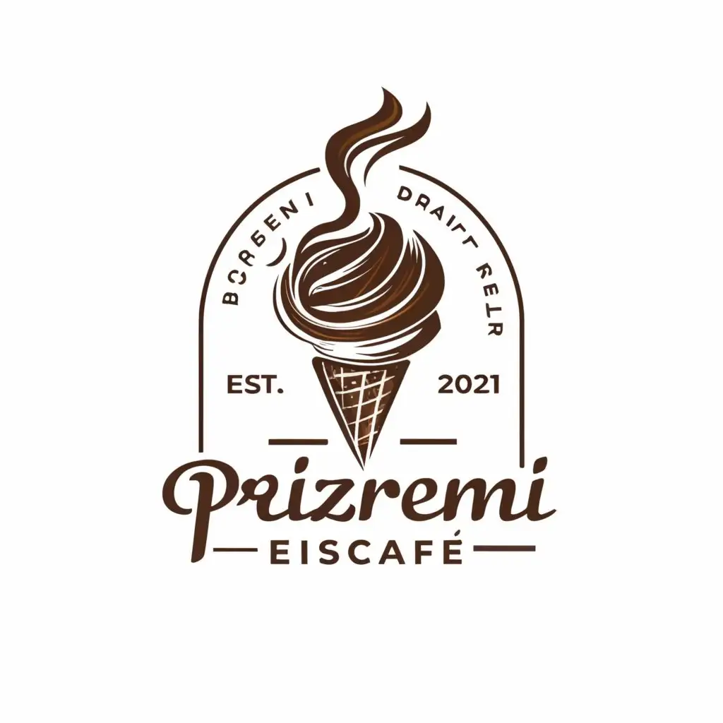 a logo design,with the text "PRIZRENI EISCAFÉ", main symbol:Ice cream, Café,Moderate,be used in Restaurant industry,clear background