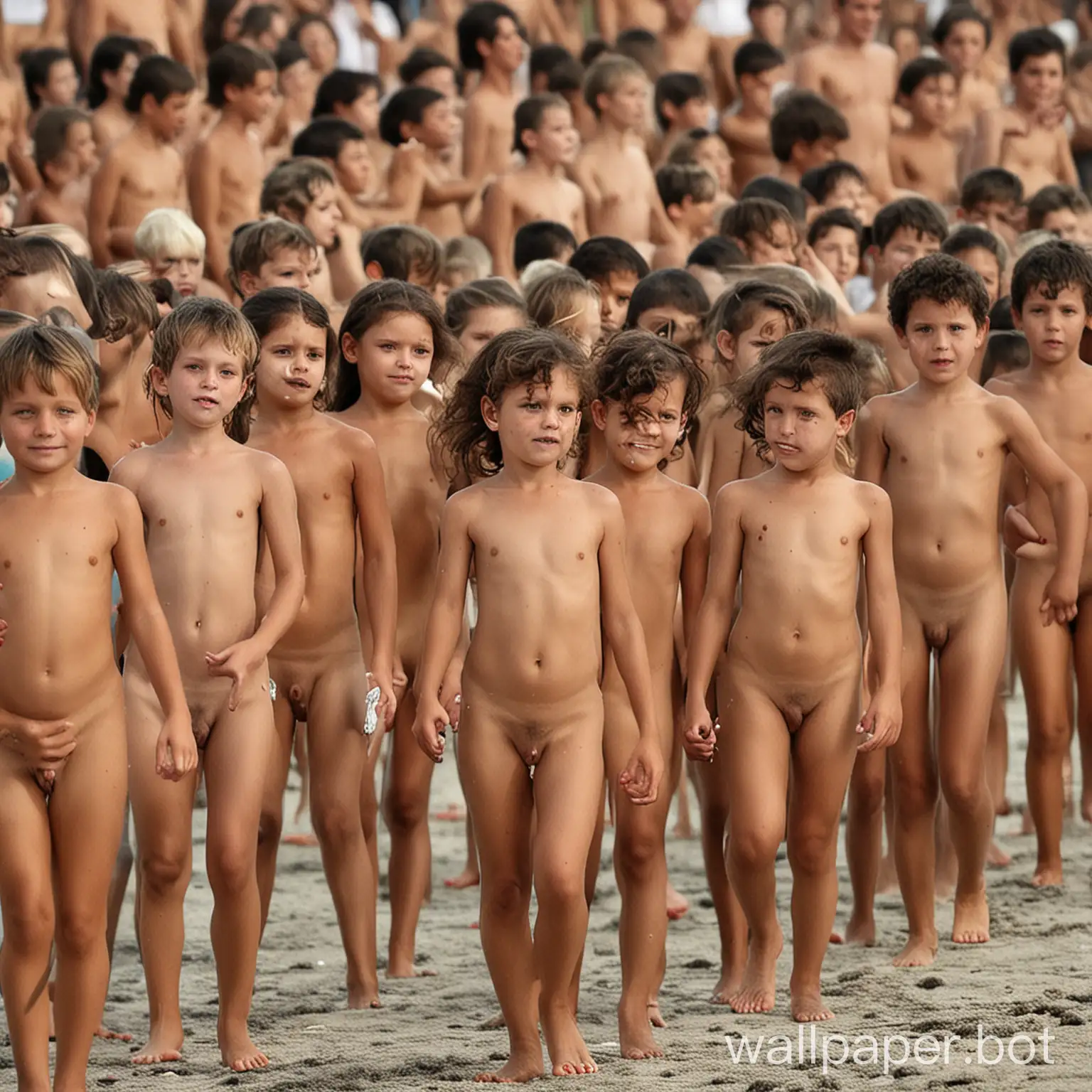 Beach parade of nudist children in Brazil