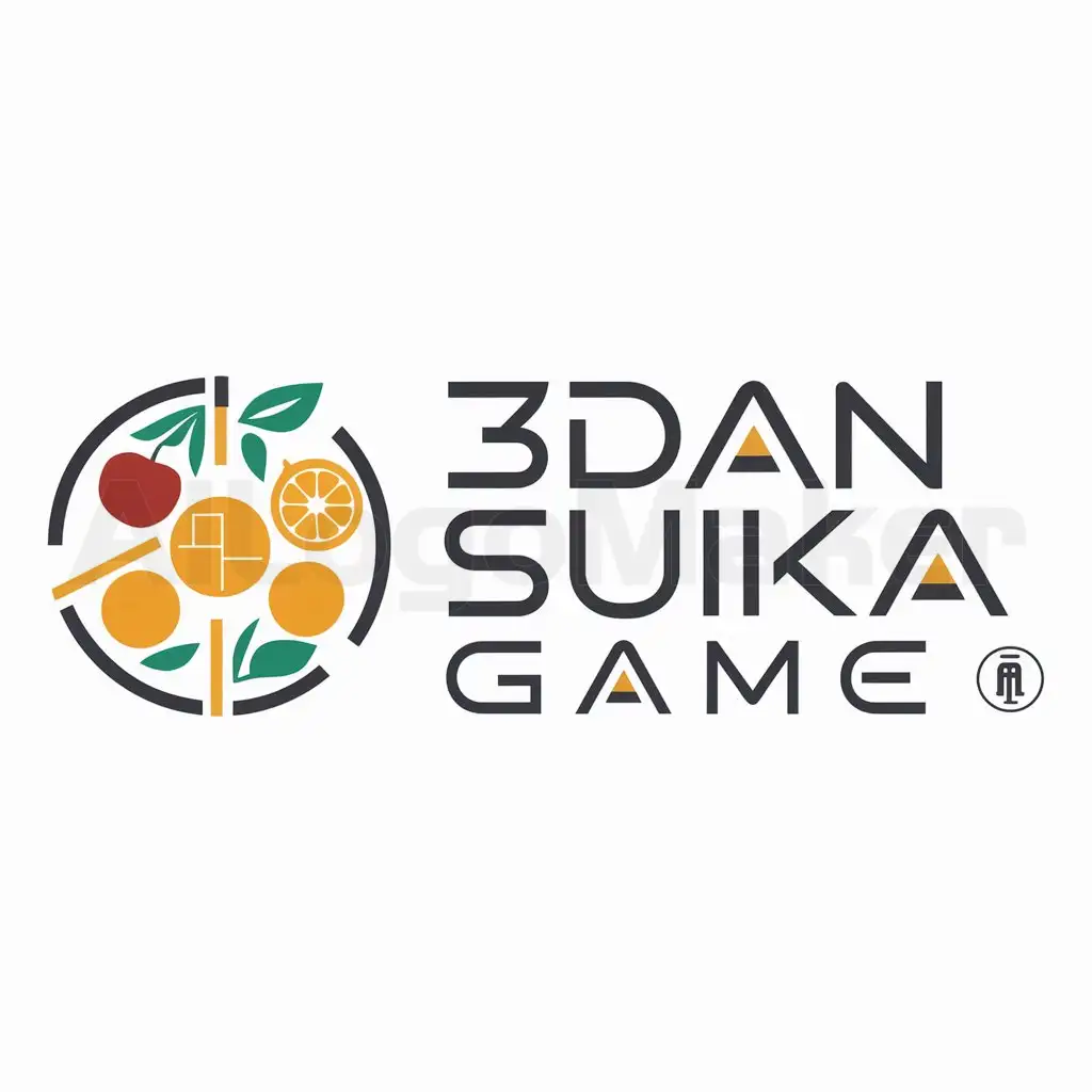 a logo design,with the text "3DAN SUIKA GAME", main symbol:fruits,Moderate,be used in Entertainment industry,clear background
