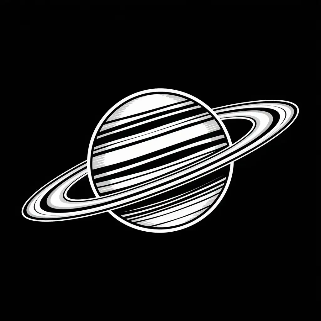 Stylized-Illustration-of-Saturn-in-Black-and-White-Against-a-Dark-Background