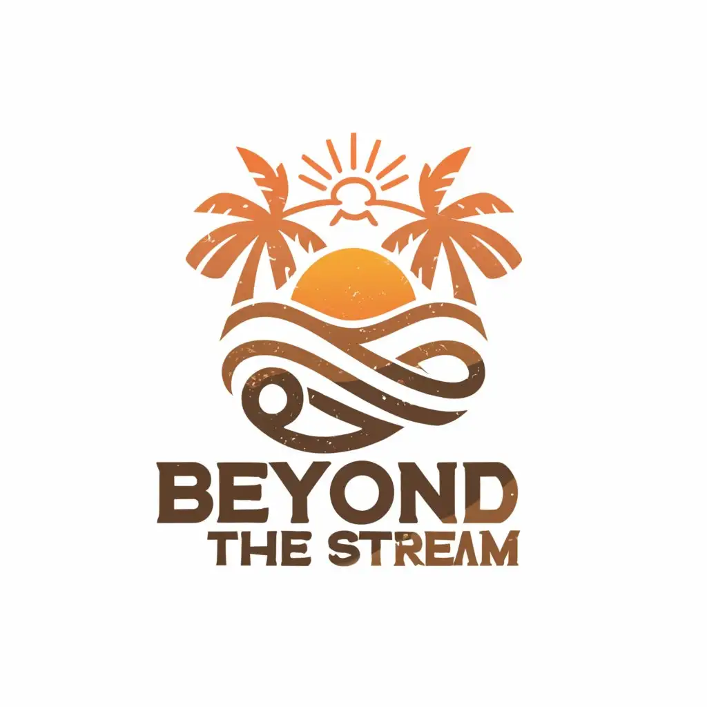 a logo design,with the text "Beyond The Stream", main symbol:Music Festival with Palm Trees, Sun and Music Notes,complex,be used in Music industry,clear background