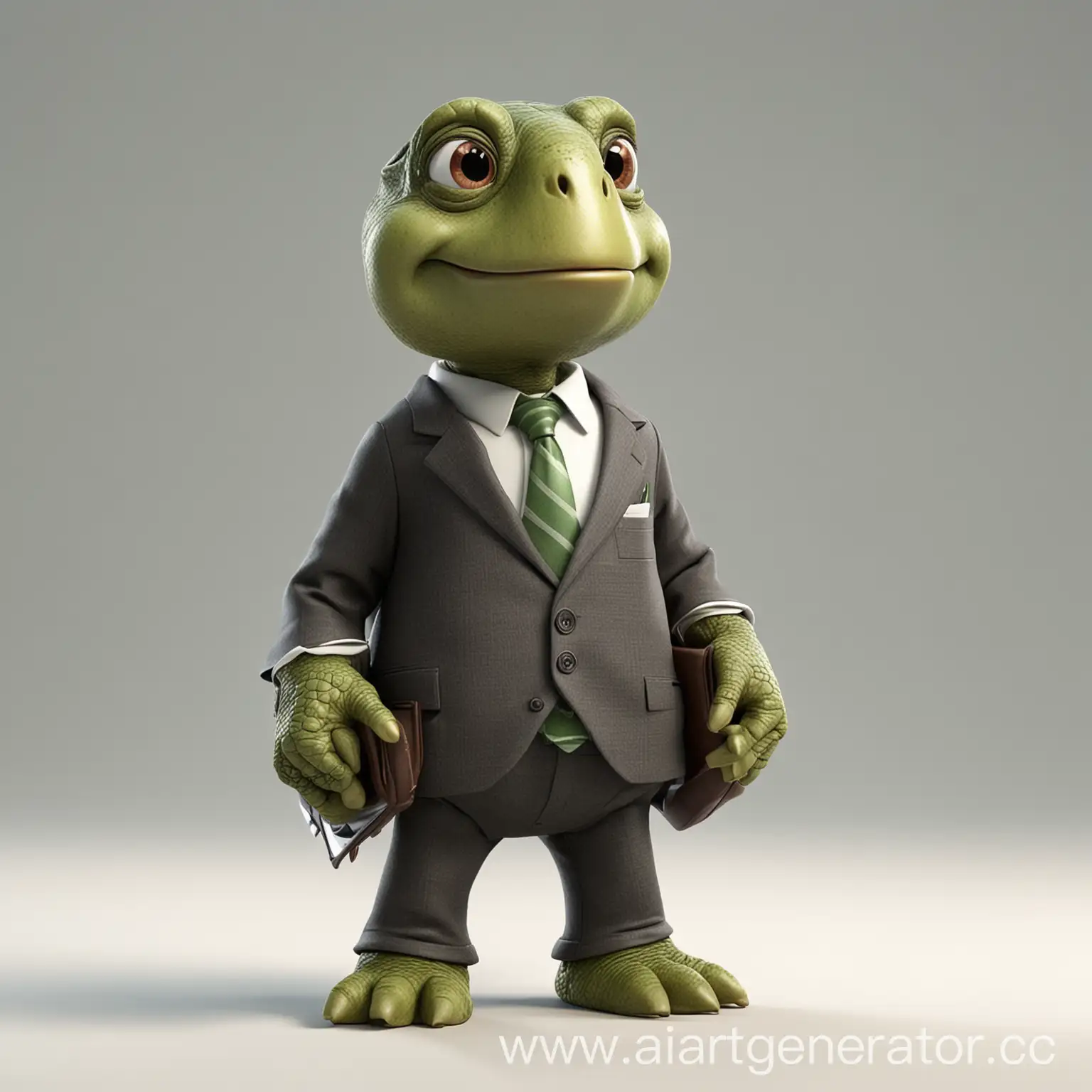 3D Персонаж в стиле pixar. черепаха  в  деловом костюме, на белом фоне, меньше деталей