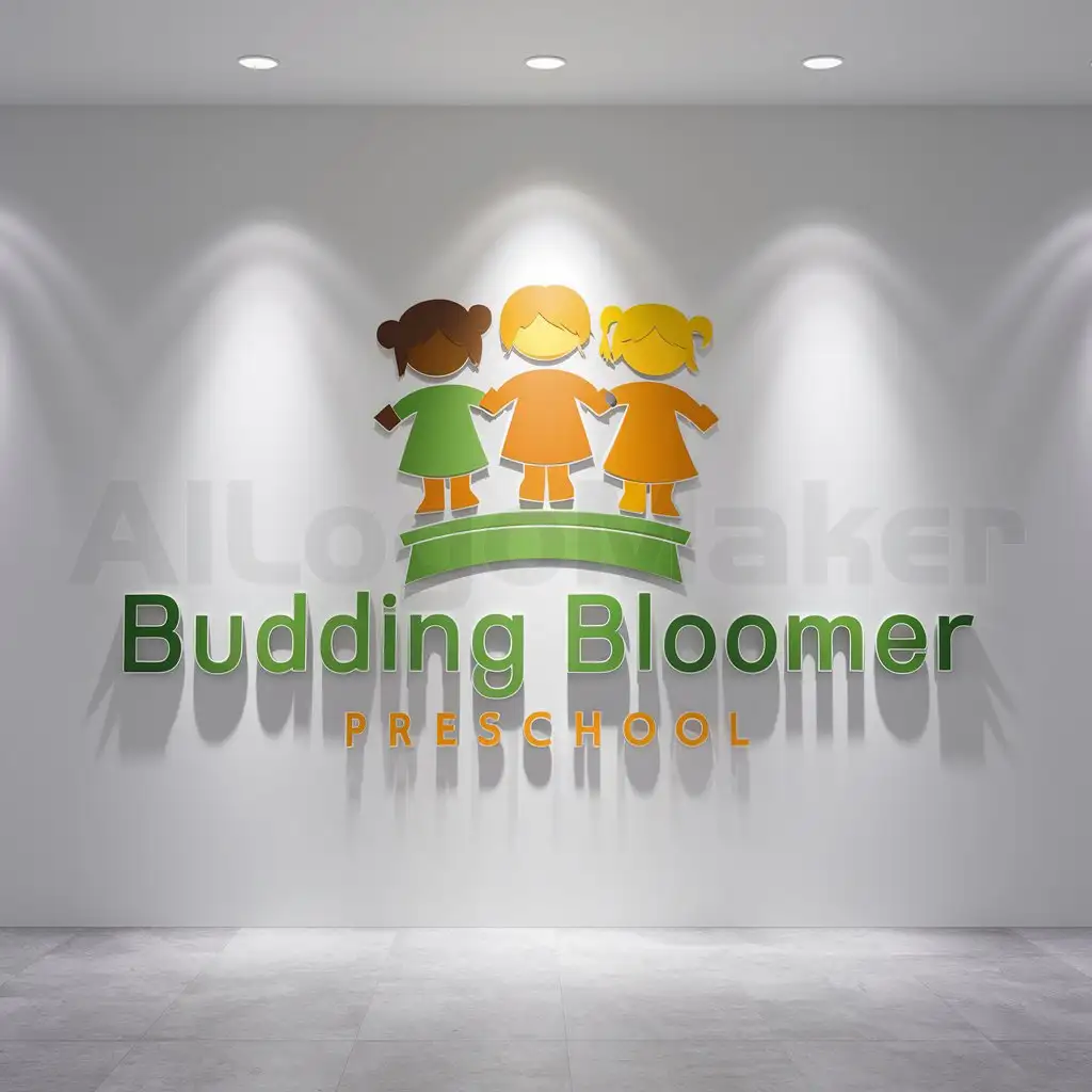 a logo design,with the text "Budding Bloomer Preschool", main symbol:childrennn,Moderate,be used in Education industry,clear background