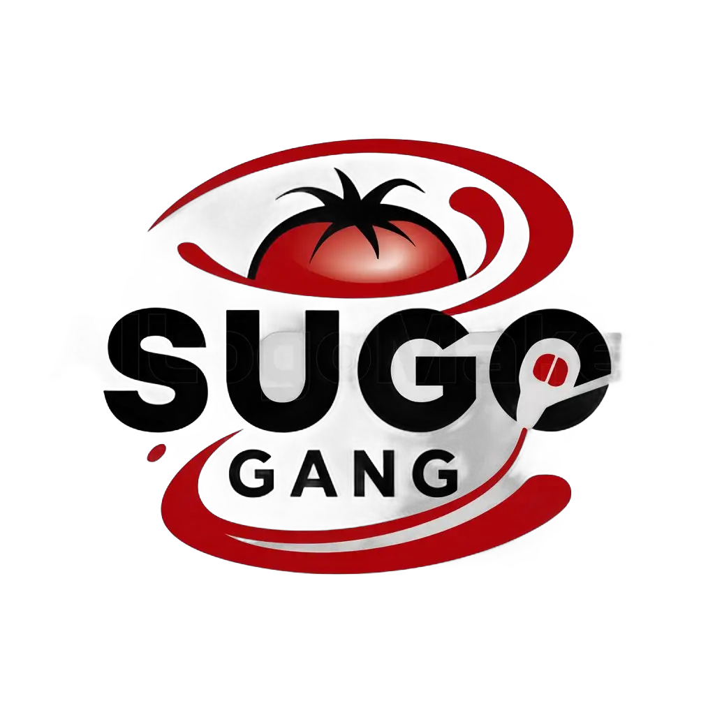 a logo design,with the text "Sugo Gang", main symbol:tomato, red sauce, computer,Moderate,be used in Internet industry,clear background
