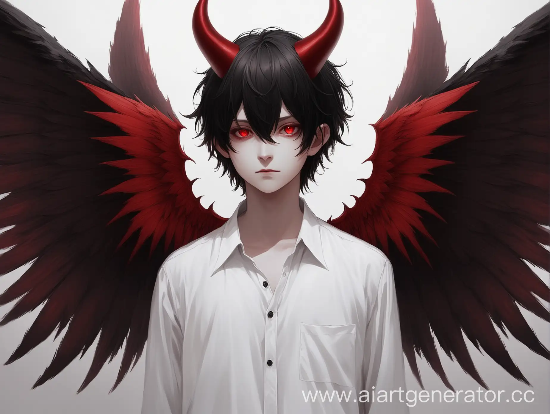 Mystical-Being-with-BlackRed-Wings-and-Horns-in-White-Shirt