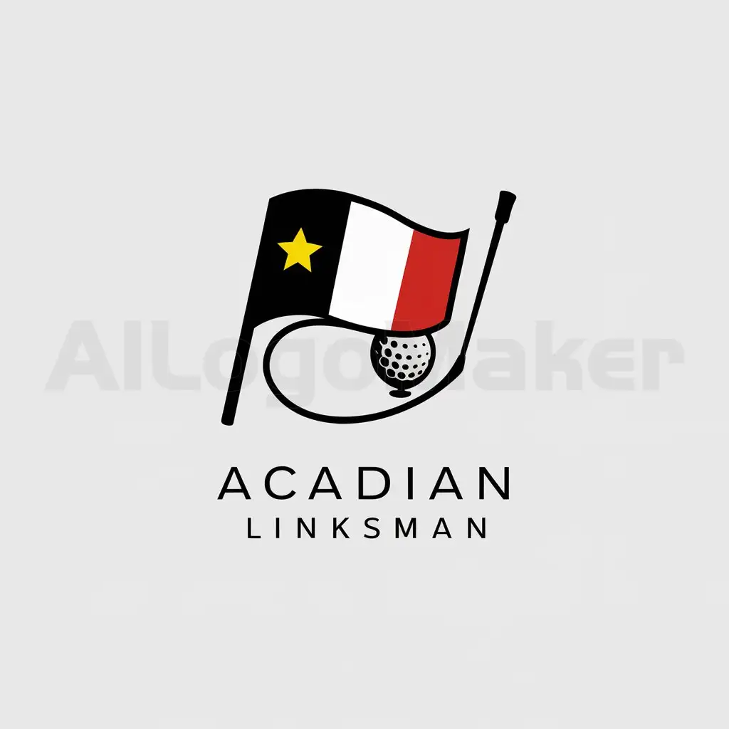 a logo design,with the text "Acadian Linksman", main symbol:Golf Logo where the flag is the flag of france with a yellow star on the top left,Minimalistic,clear background