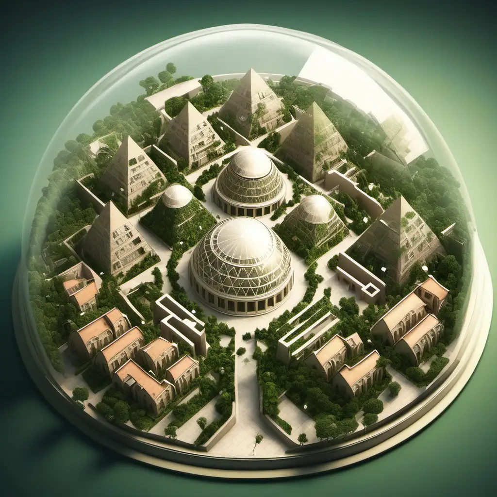 Futuristic Cityscape Urban Jungle Encased in a Glass Dome