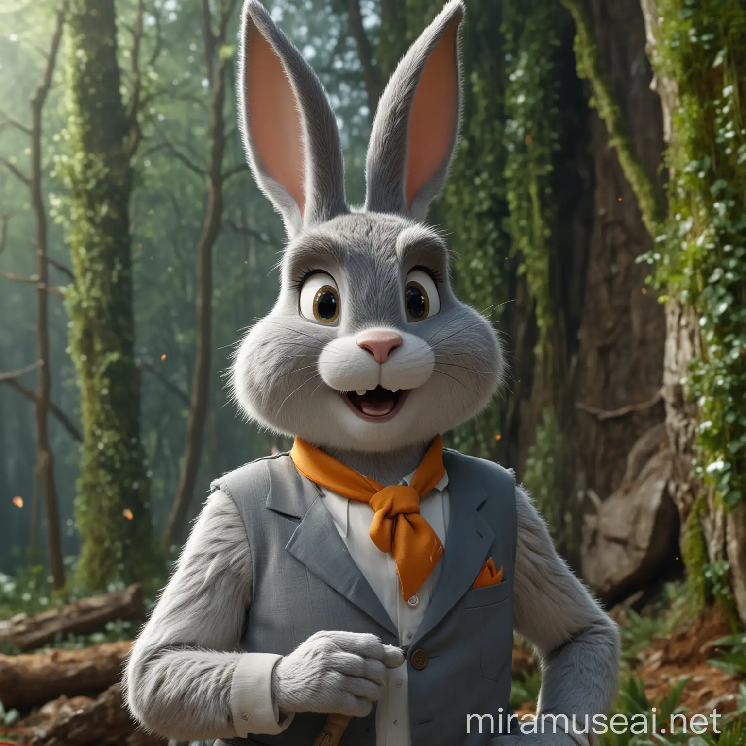 Bugs Bunny Live action,Cinematic,top quality,64k, hyper detailed, expressive, intenseintelligent, lithe,Serious, perfect proportions, vibrant, hyper detailed, complementary colors, UHD, HDR, top quality, beautiful detailed background, , professional, masterpiece,full body, (masterpiece, top quality, best quality), absurdres, highres, ultra-detailed depiction