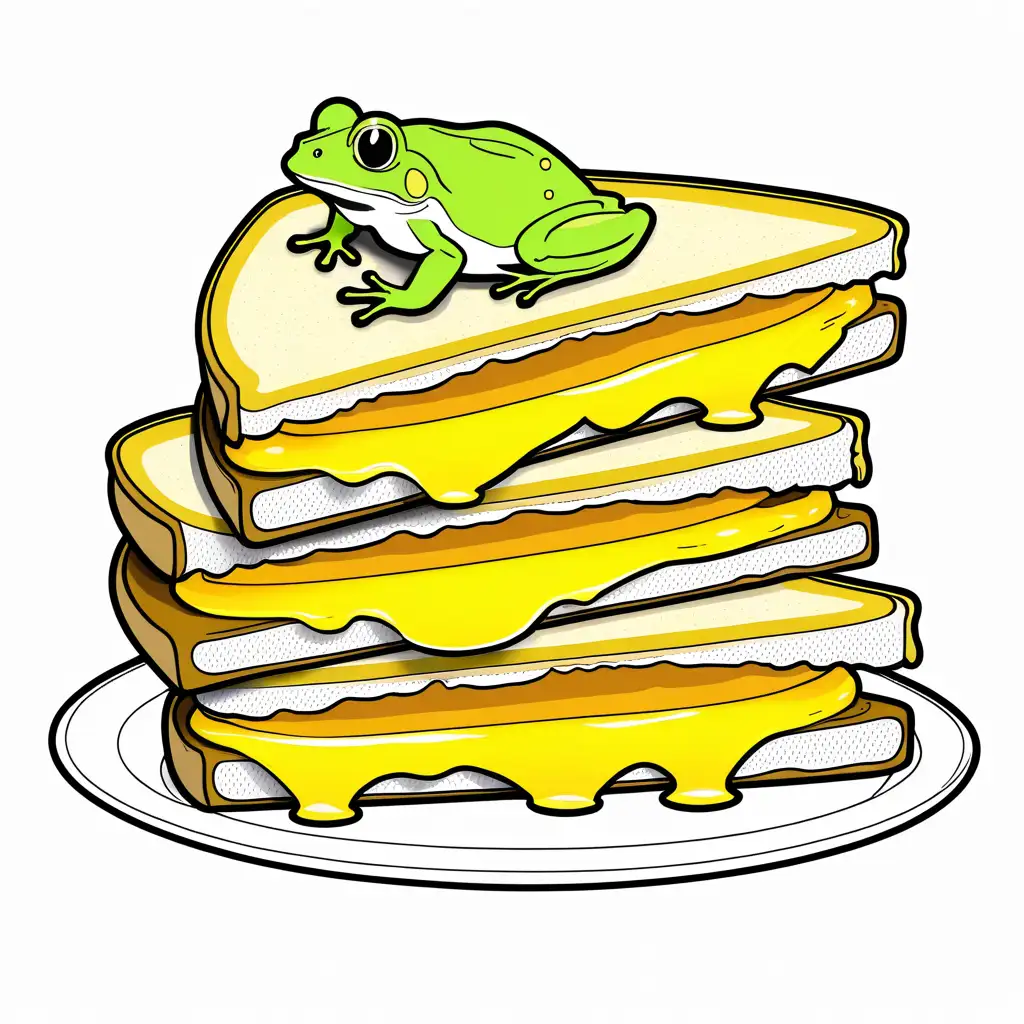 Simple-Grilled-Cheese-with-Frog-Coloring-Page-for-Relaxation