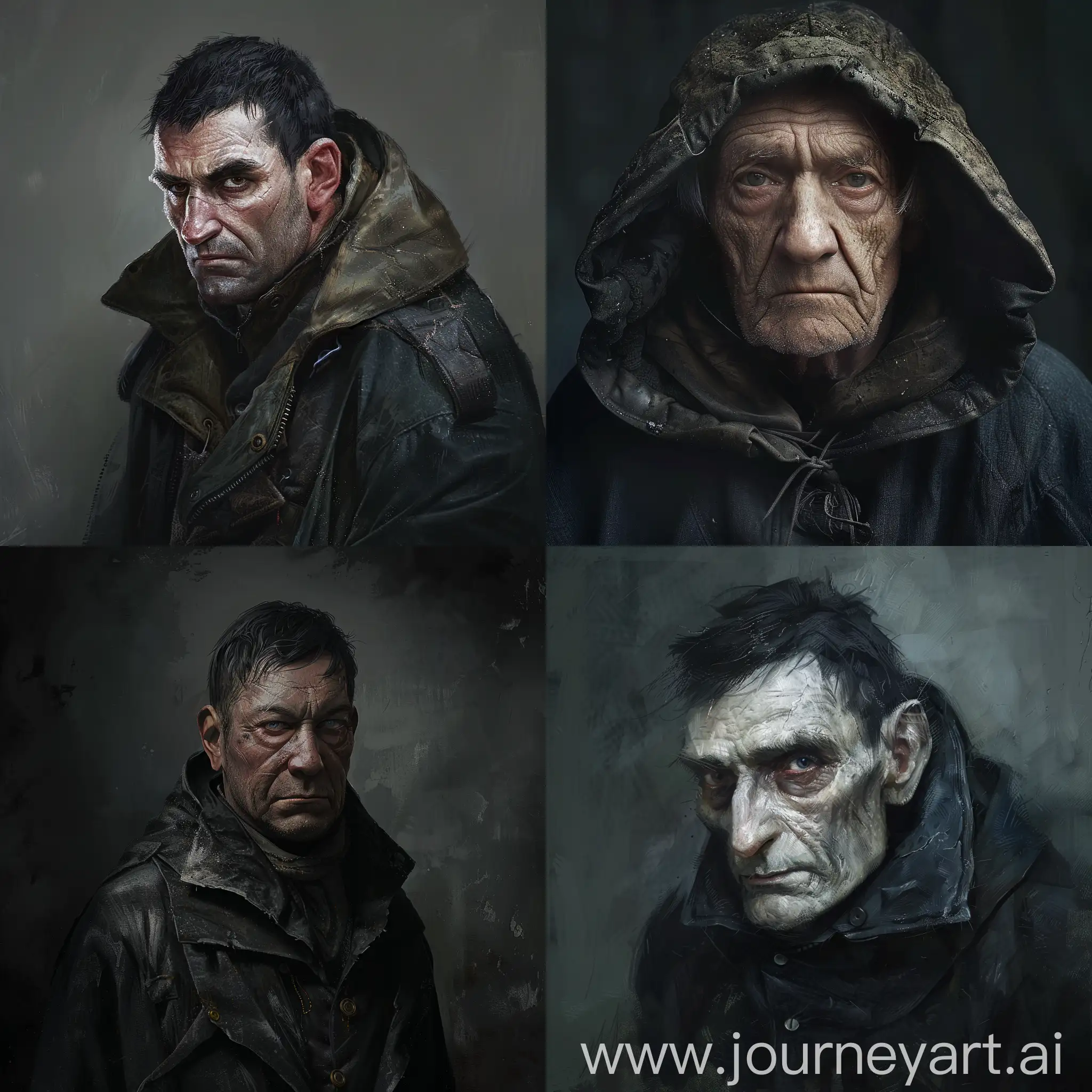 SternLooking-Man-in-Worn-Black-Raincoat-Reflective-Eyes-Portrait