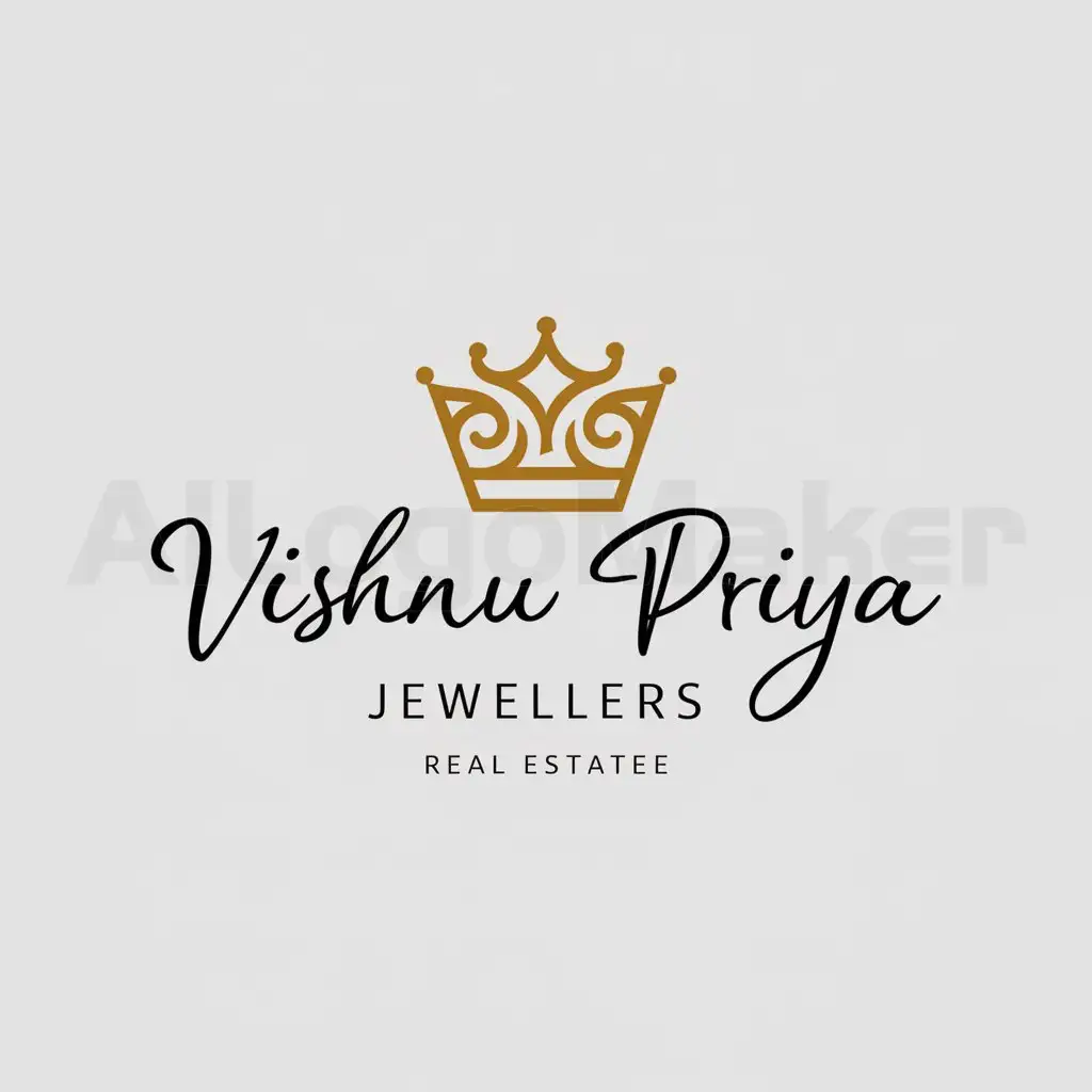 a logo design,with the text "Vishnu priya jewellers", main symbol: It's a jewelry logo for a jewelry shop, it should be warm and gold in color. It should be the later logo.n,Minimalistic,be used in Real Estate industry,clear background