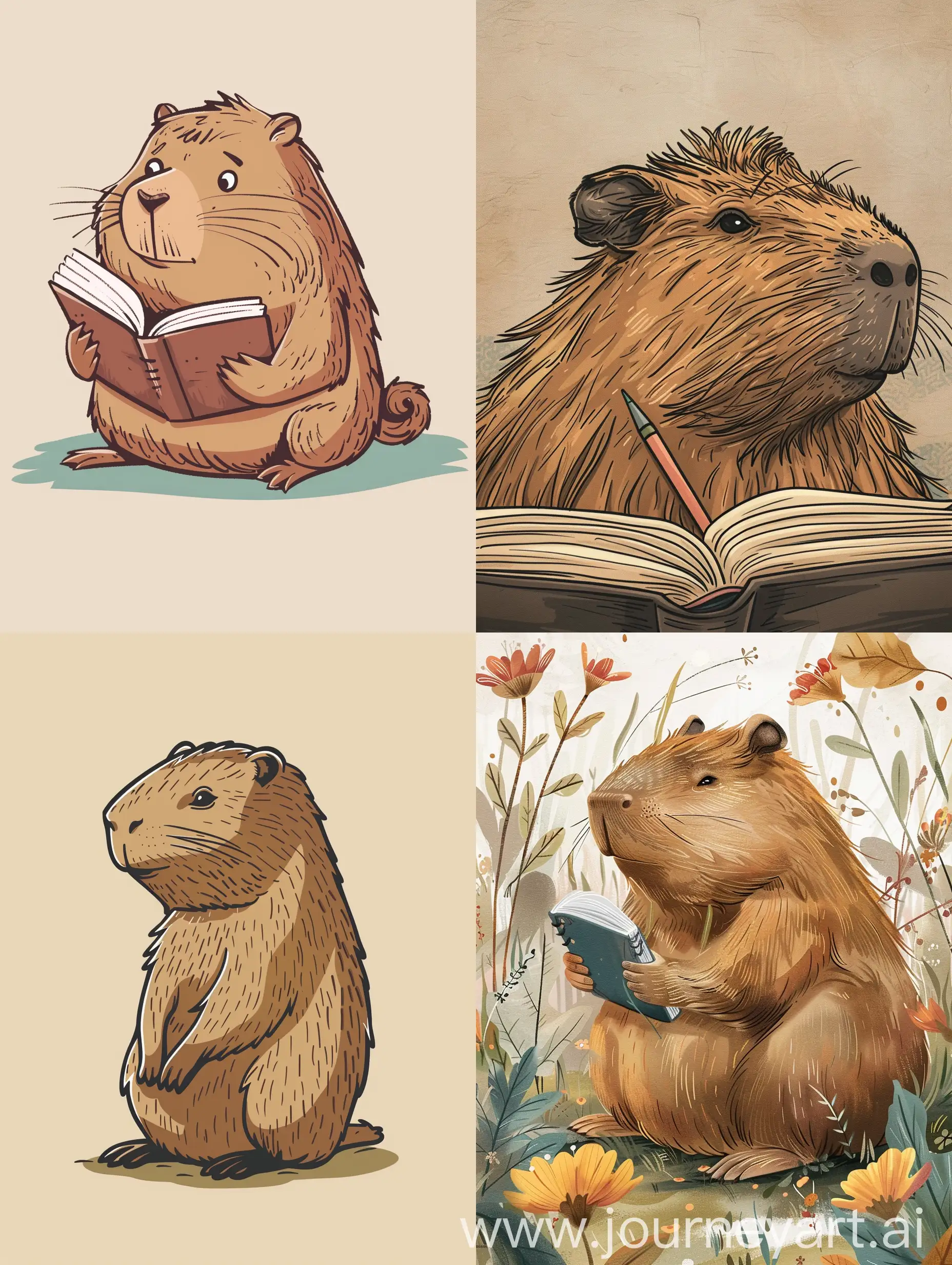 Notebook-Cover-with-Cartoon-Capybara-Learning-to-Write-Beautifully