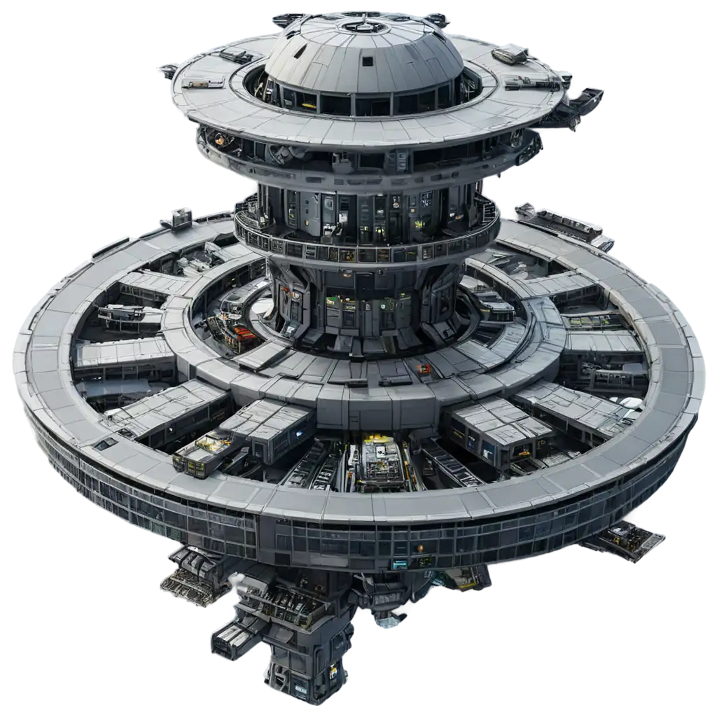 a huge space colony on a spaceship with people and building on that ship of grey color and also have boosters to manuver