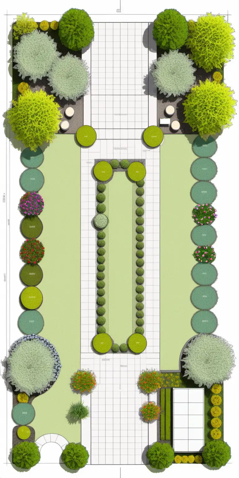 architectural drawing of a garden design in plan view
