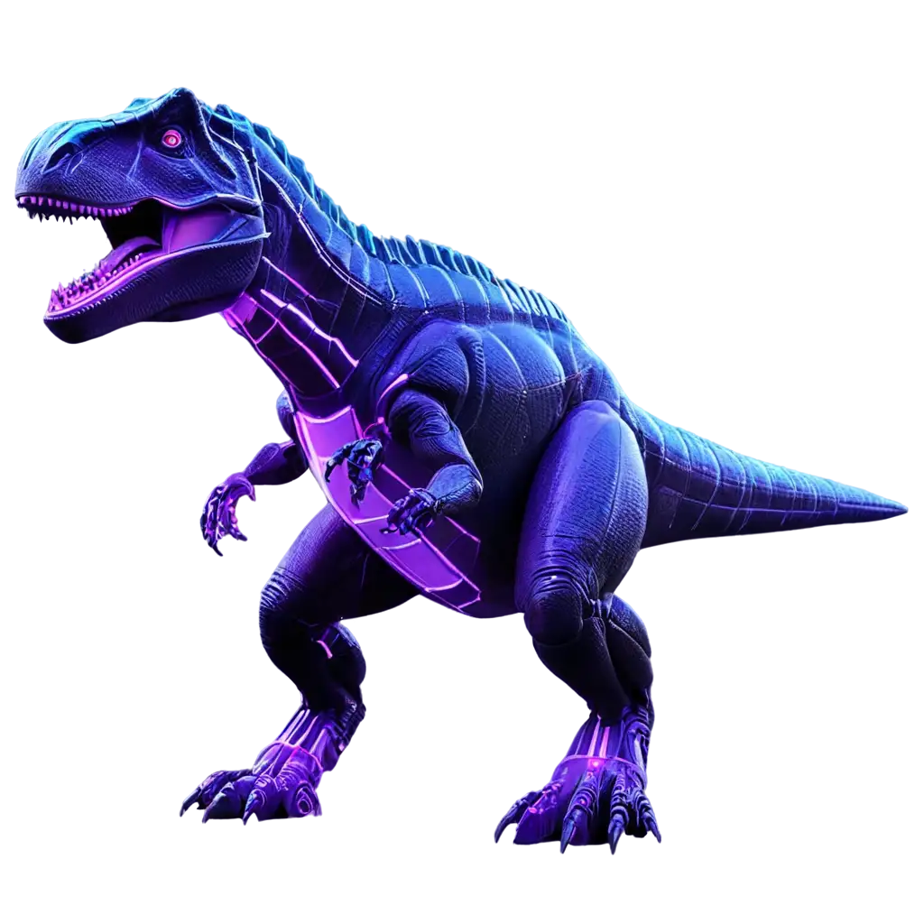 purple robotic t-rex in tron setting