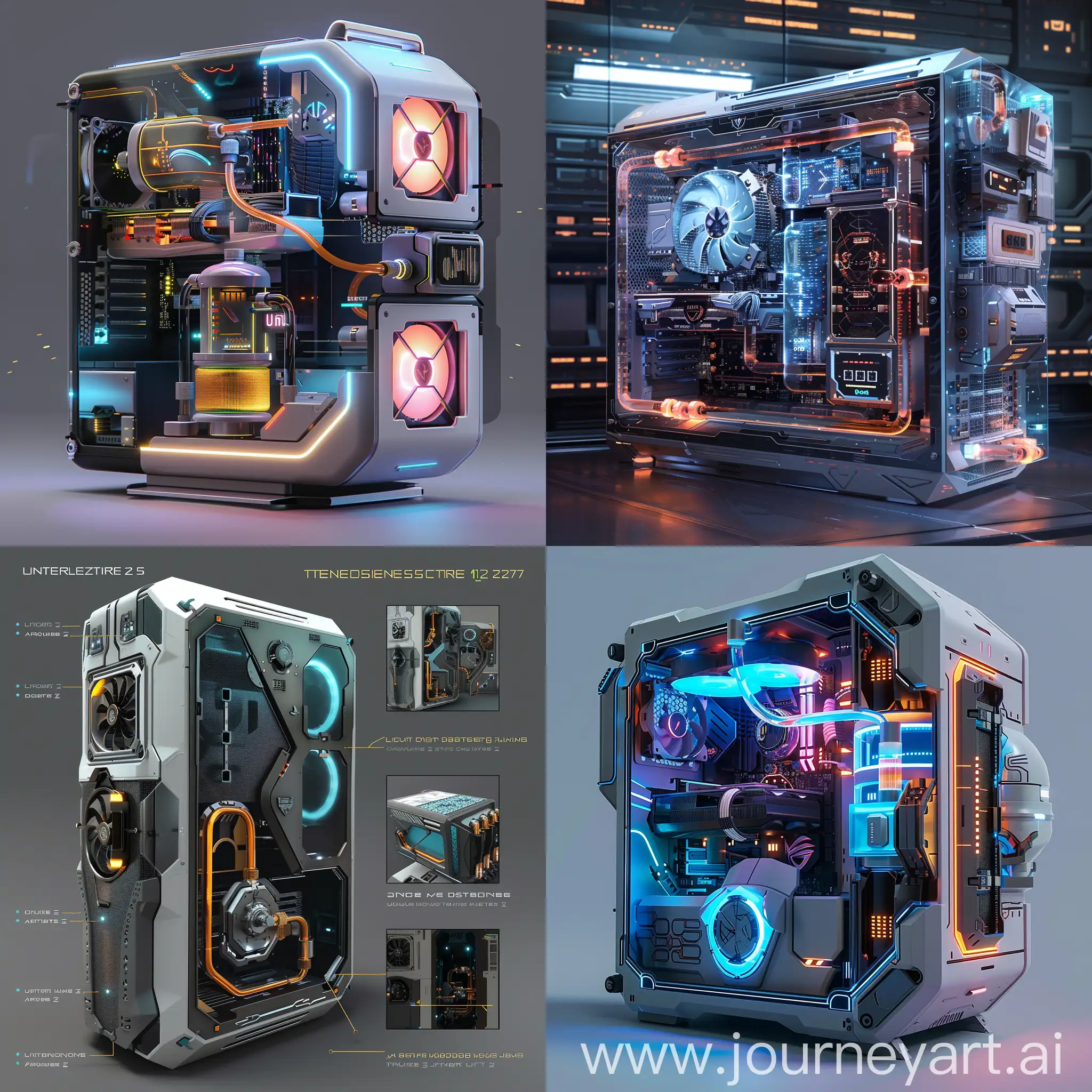 Futuristic PC case, Modular Design (inspired by Lego), Organic Shapes (inspired by Alien), Liquid Cooling Network (inspired by Terminator 2), Transparent Everything (inspired by Star Trek), Holographic Displays (inspired by Mass Effect), Kinetic Sculpture Fans (inspired by Dune), AI-Controlled Maintenance (inspired by The Expanse), Self-Cleaning Design (inspired by WALL-E), Modular Power Supply (inspired by Iron Man), Neomorphic Lighting (inspired by Cyberpunk 2077), Kinetic Mesh Panels (inspired by Bladerunner), Nanotech Finish (inspired by A Fire Upon the Deep), Modular Aesthetics (inspired by Transformers), Weaponized Design (inspired by Halo), Augmented Reality Interface (inspired by Ghost in the Shell), Living Metal Construction (inspired by Terminator 2), Space Station Inspiration (inspired by 2001: A Space Odyssey), Retro-Futuristic Design (inspired by Fallout), Bio-Organic Design (inspired by Avatar), Hidden Functionality (inspired by Star Wars), unreal engine 5 --stylize 1000
