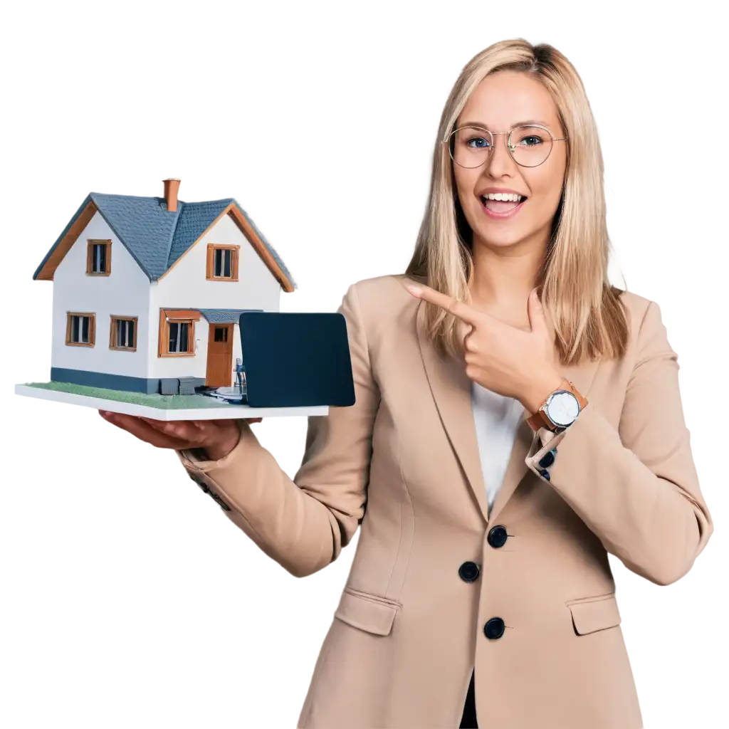 exited real estate agent holding 3d house model in hands