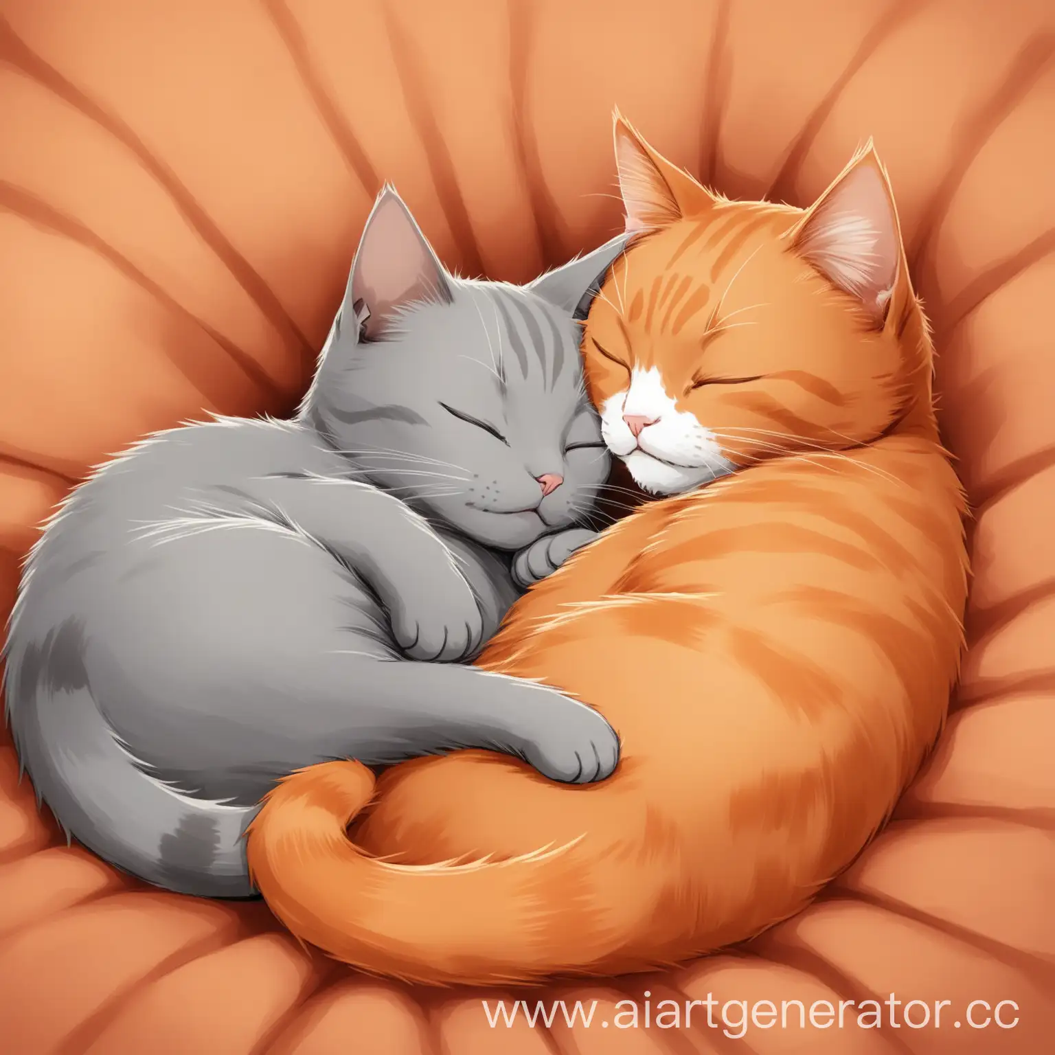 Cuddly-Scene-Ginger-Cat-and-Gray-Cat-Sleeping-Together
