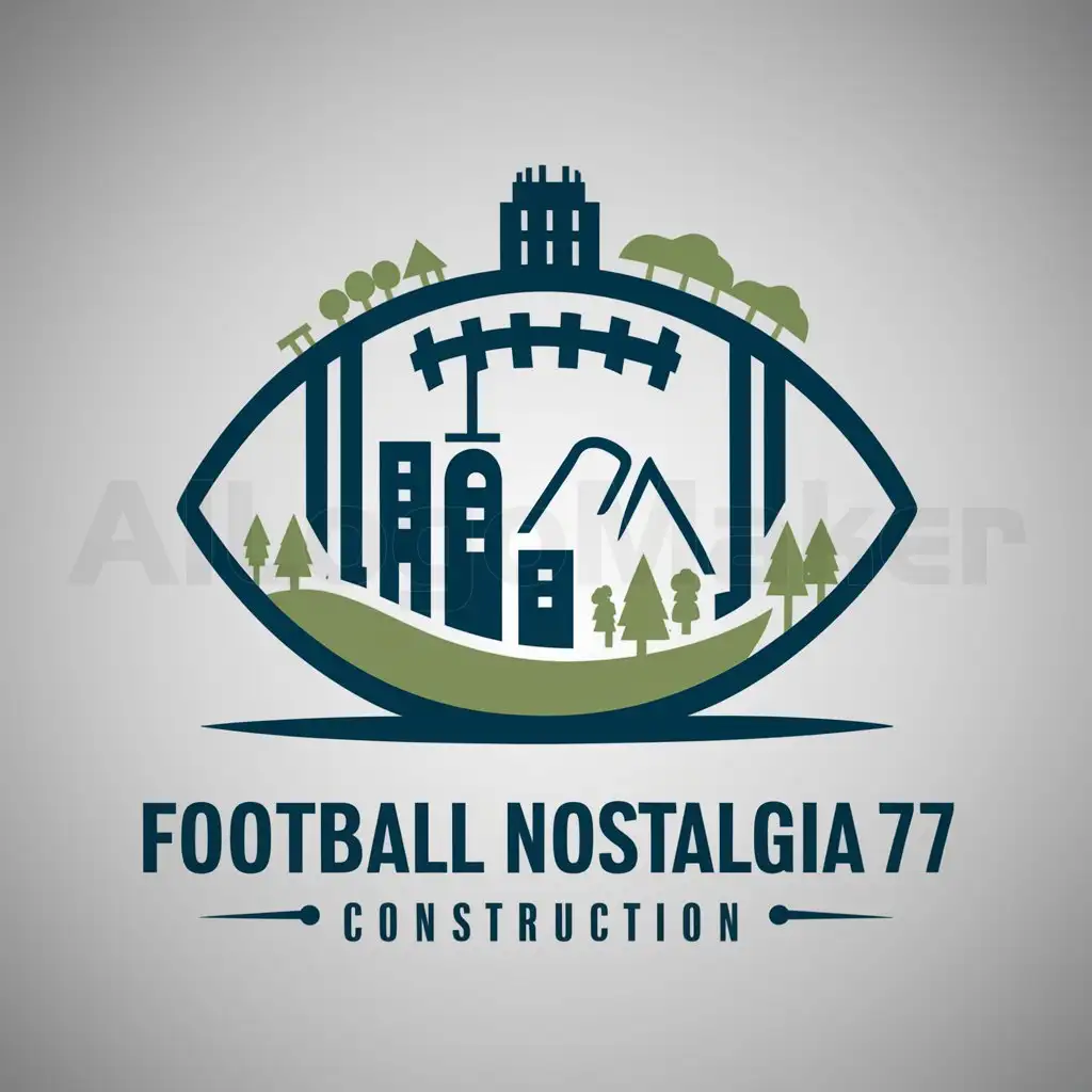 a logo design,with the text "Football Nostalgia77", main symbol:ball/buildings/tower/city/sky/trees/mountain,Moderate,be used in Construction industry,clear background