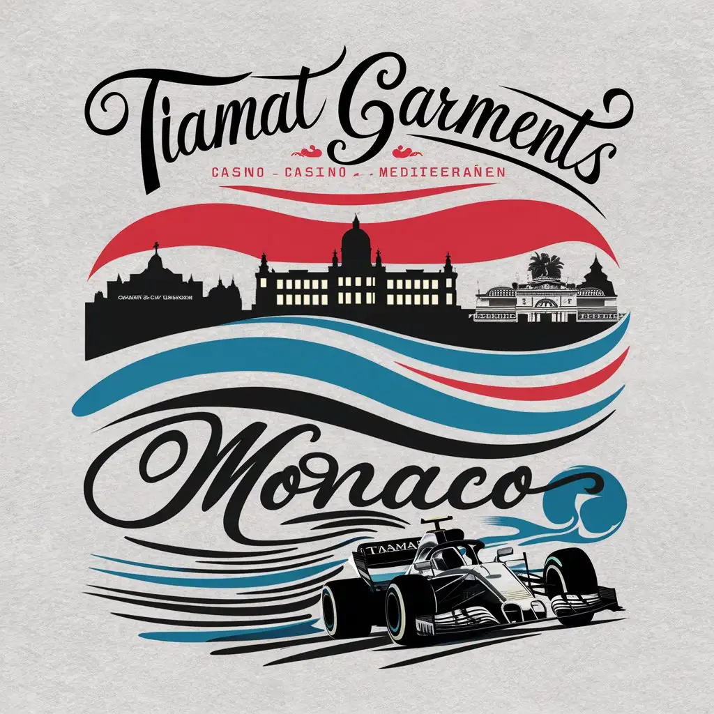 LOGO-Design-for-Tiamat-Garments-Monaco-Skyline-with-Formula-1-Car-Racing-Theme