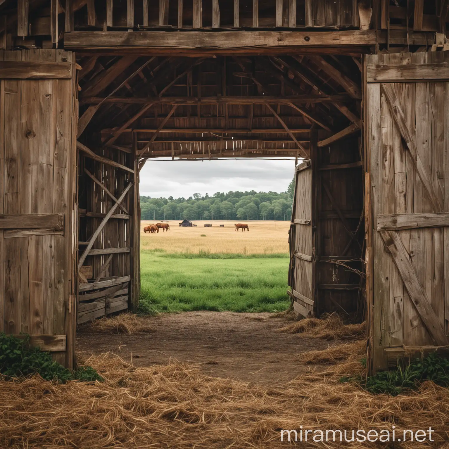 Rural Barn Landscape with Open Doors