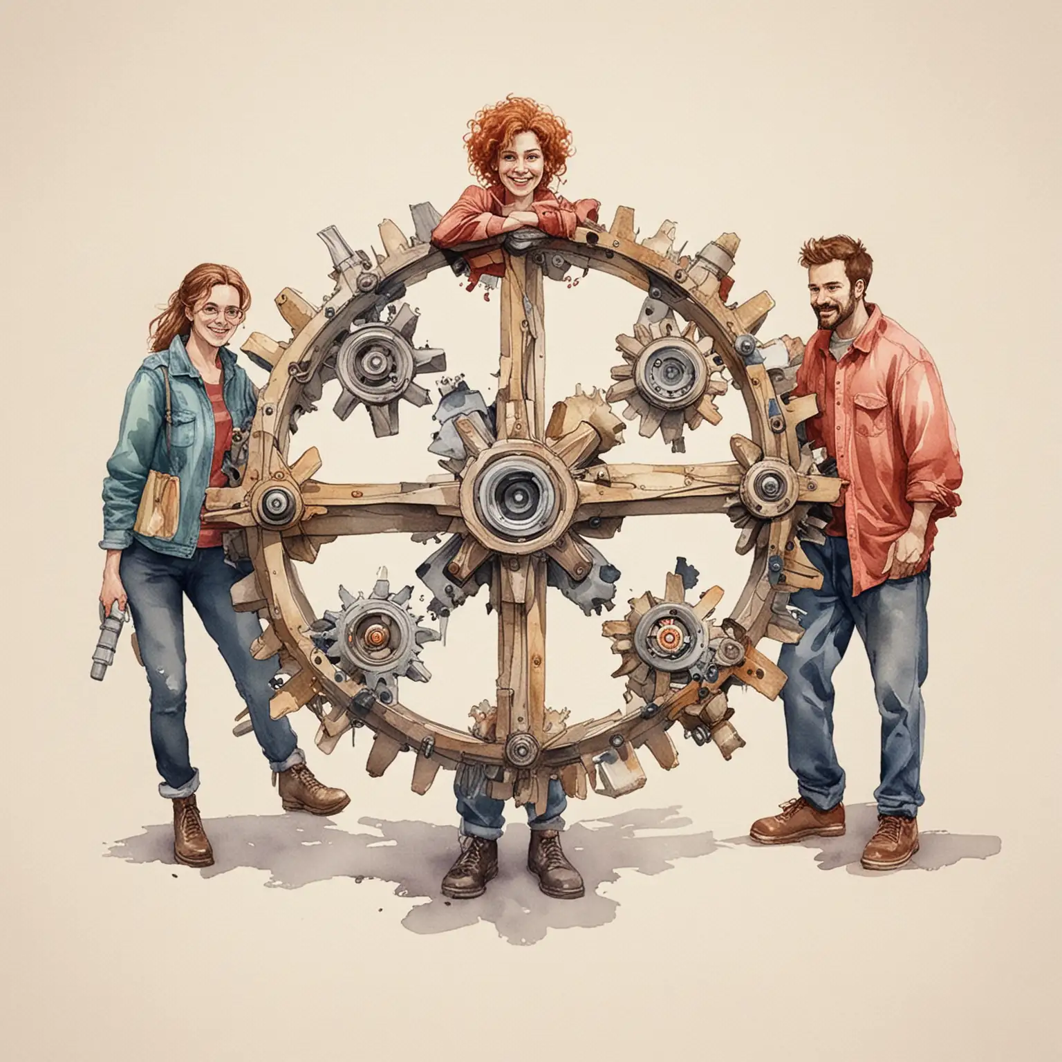 Group of Talented Adults Illustration Cogwheel Concept in Watercolor