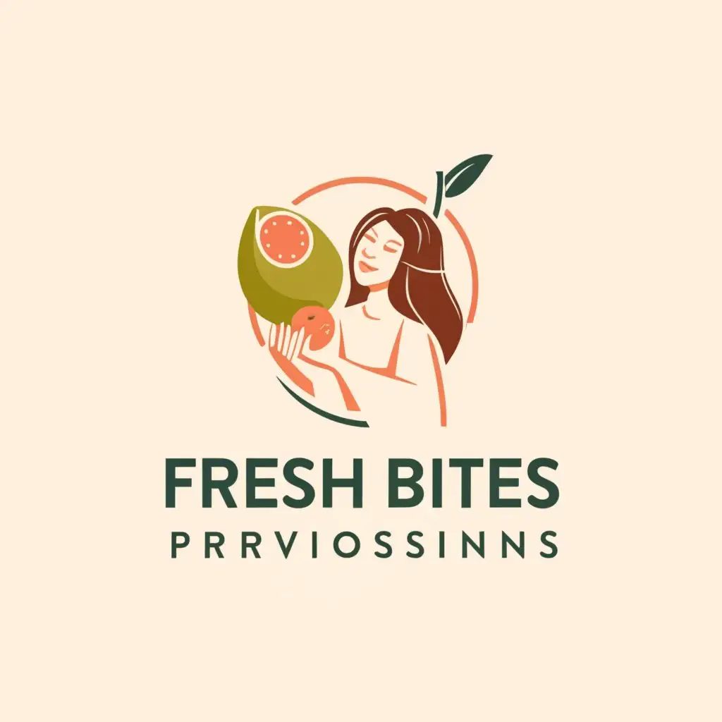 a logo design,with the text "Fresh bites provisions", main symbol:Food and health,complex,clear background