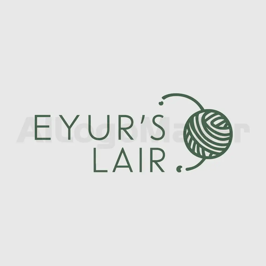 a logo design,with the text "Eyur'sLair", main symbol:yarn, image with green tones,Minimalistic,be used in Others industry,clear background