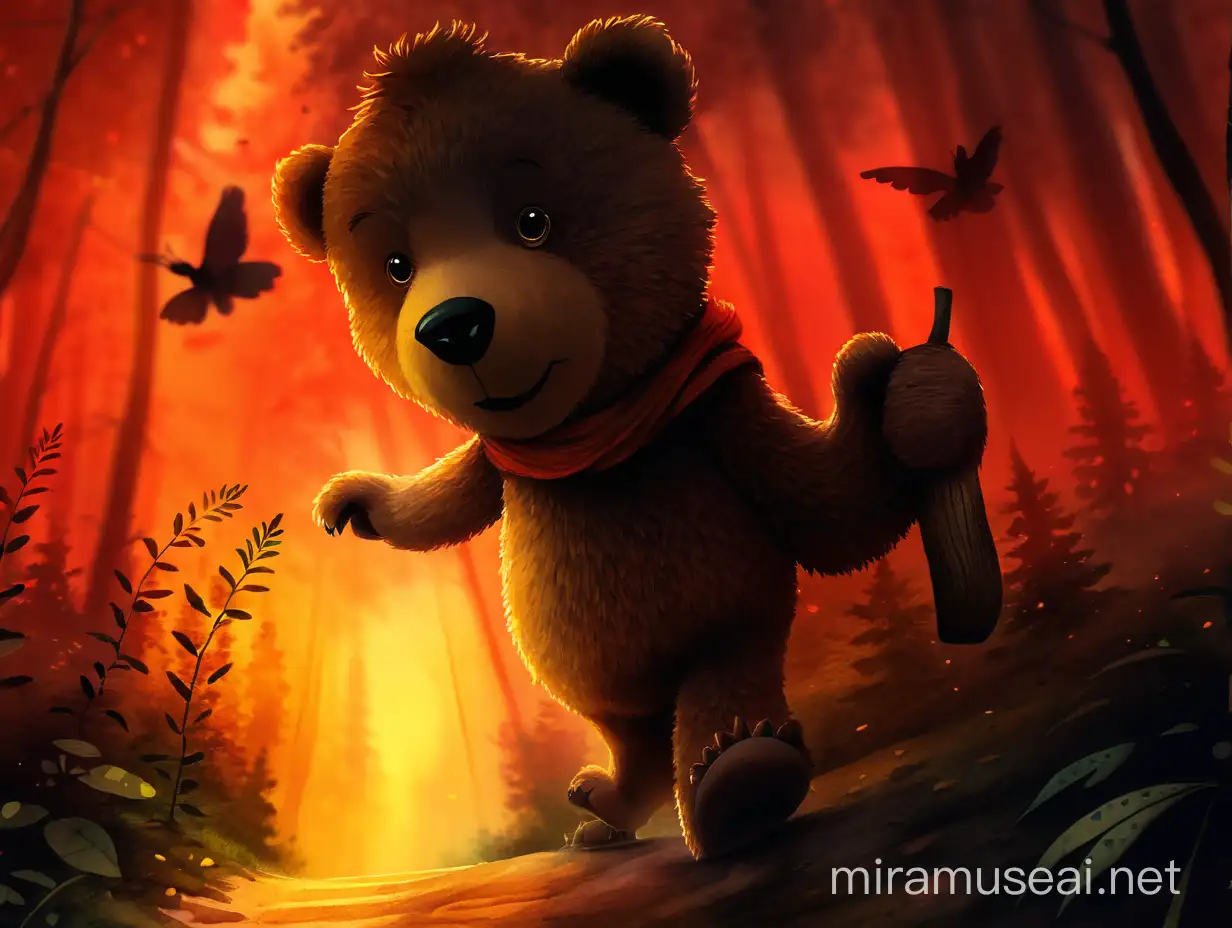 Teddy Bear Strolling Through Enchanted Forest Watercolor Illustration by Alexander Jansson