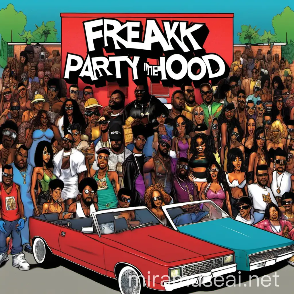 Freaknik party in the hood album cover movie cover in 2015 mid 2020s era cartoon model