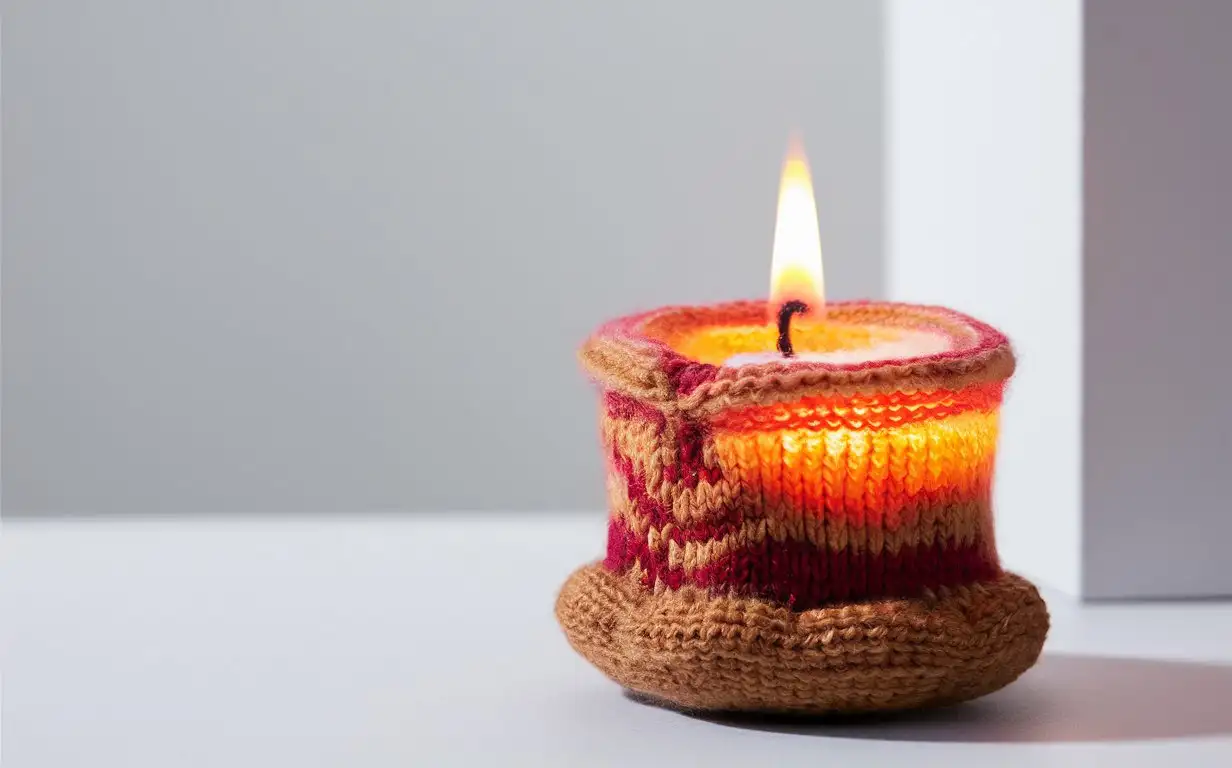 Colorful-Realistic-Knitted-Candlelight-on-White-Background-Product-Photography-Style