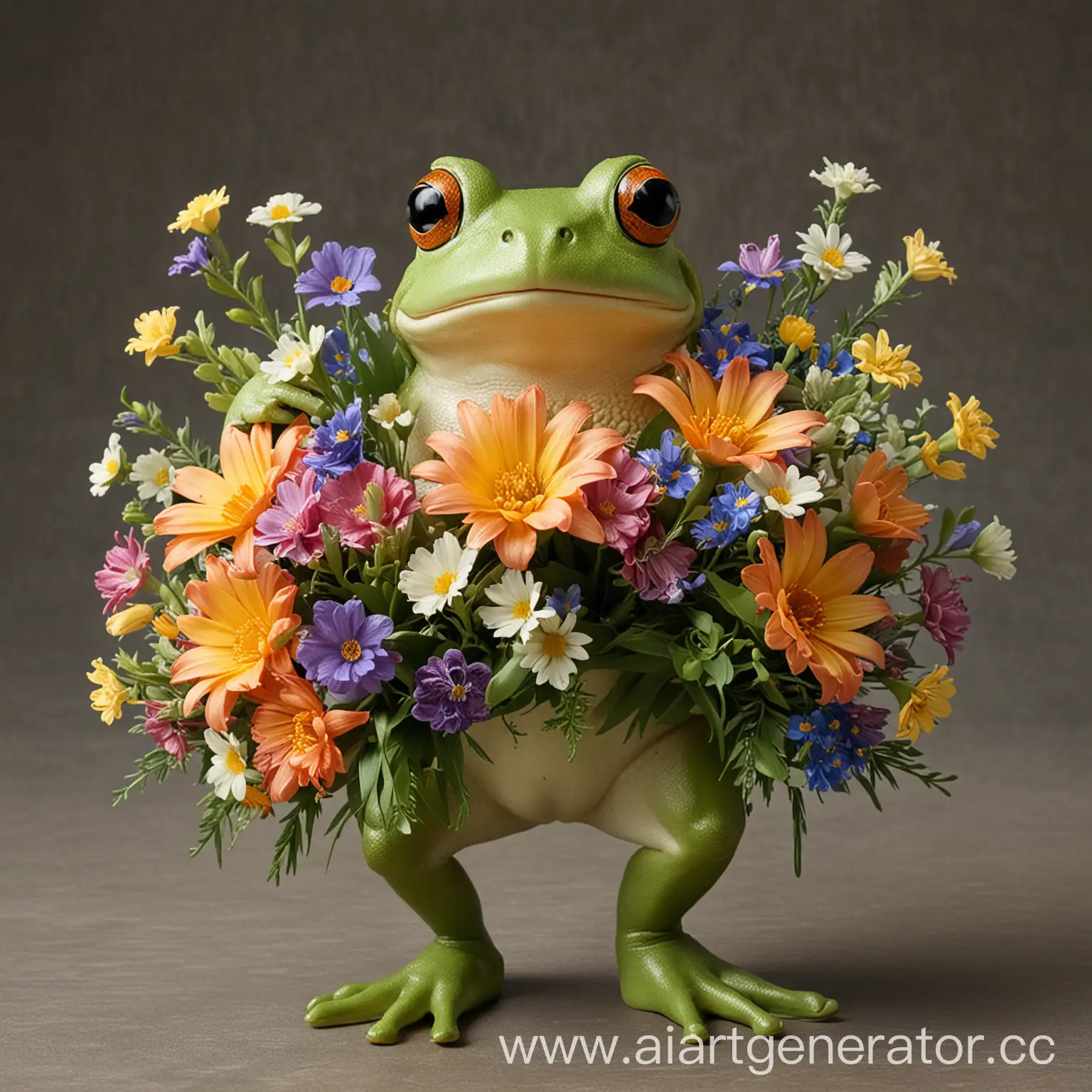 Colorful-Frog-Holding-a-Bouquet-of-Flowers