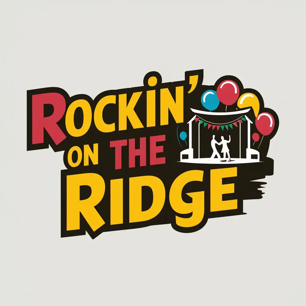 a logo design,with the text "ROCKIN' ON THE RIDGE", main symbol:this logo should includes event, party,and show that the get together will have music.preferred color is pop or bright,Moderate,clear background