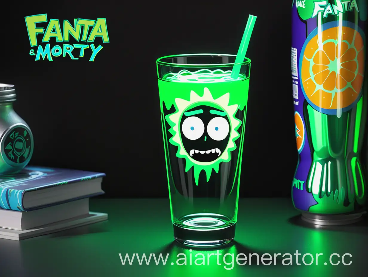 fanta drink glass in green Rick and Morty portal