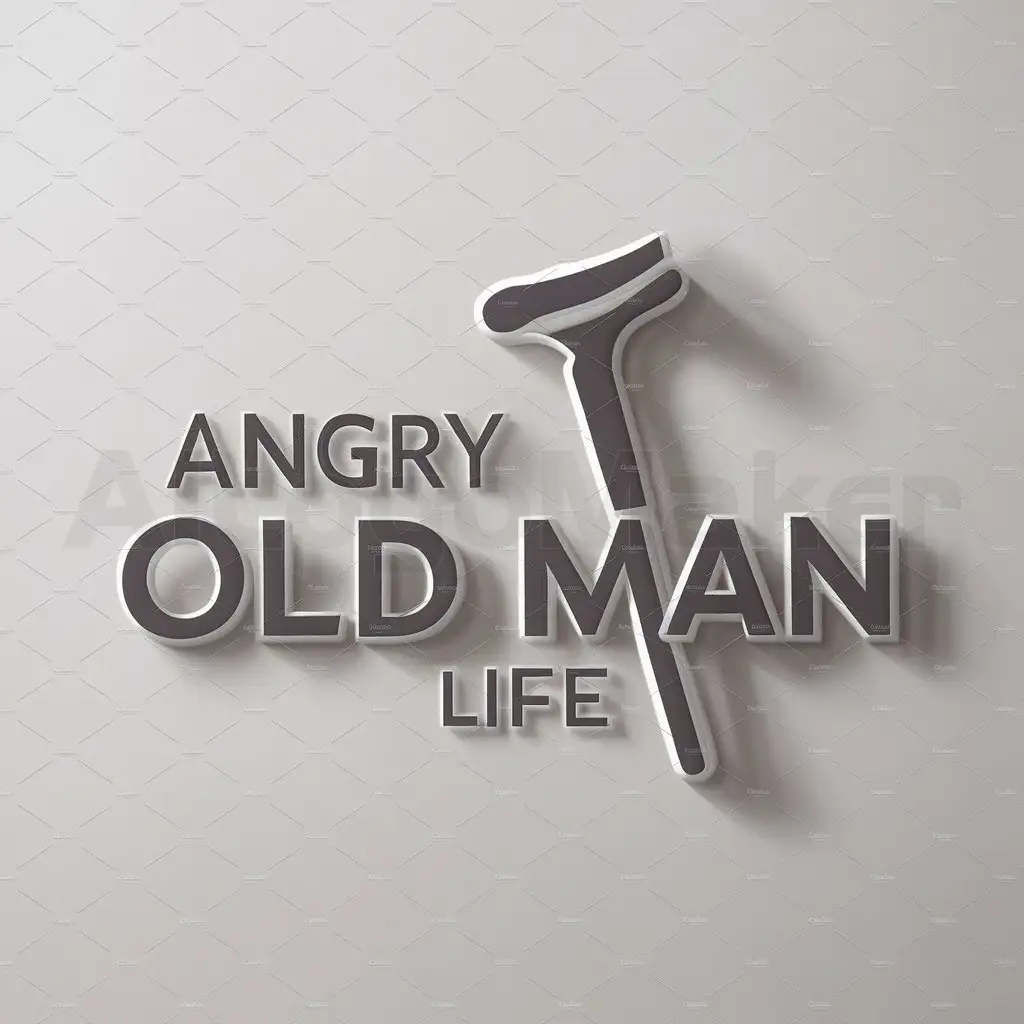 LOGO-Design-For-Angry-Old-Man-Life-A-Depiction-of-Wisdom-and-Resilience-with-Crutch-Symbolism