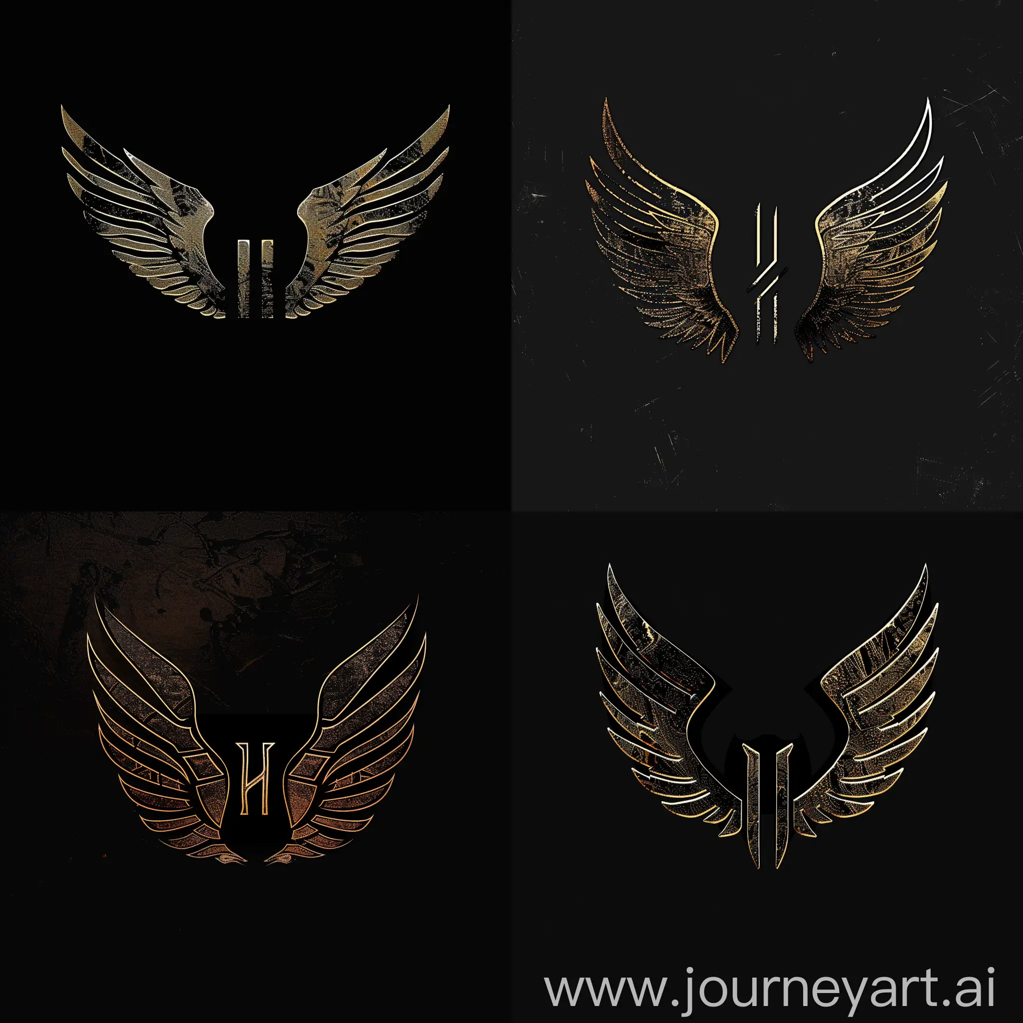 Please edit the provided logo to keep the original design intact, but replace all black areas with a metallic gold texture. Make sure the metallic effect has realistic shine and reflections, giving the logo a sophisticated and premium look. The design of the wings and all the details must be preserved with the new golden texture.