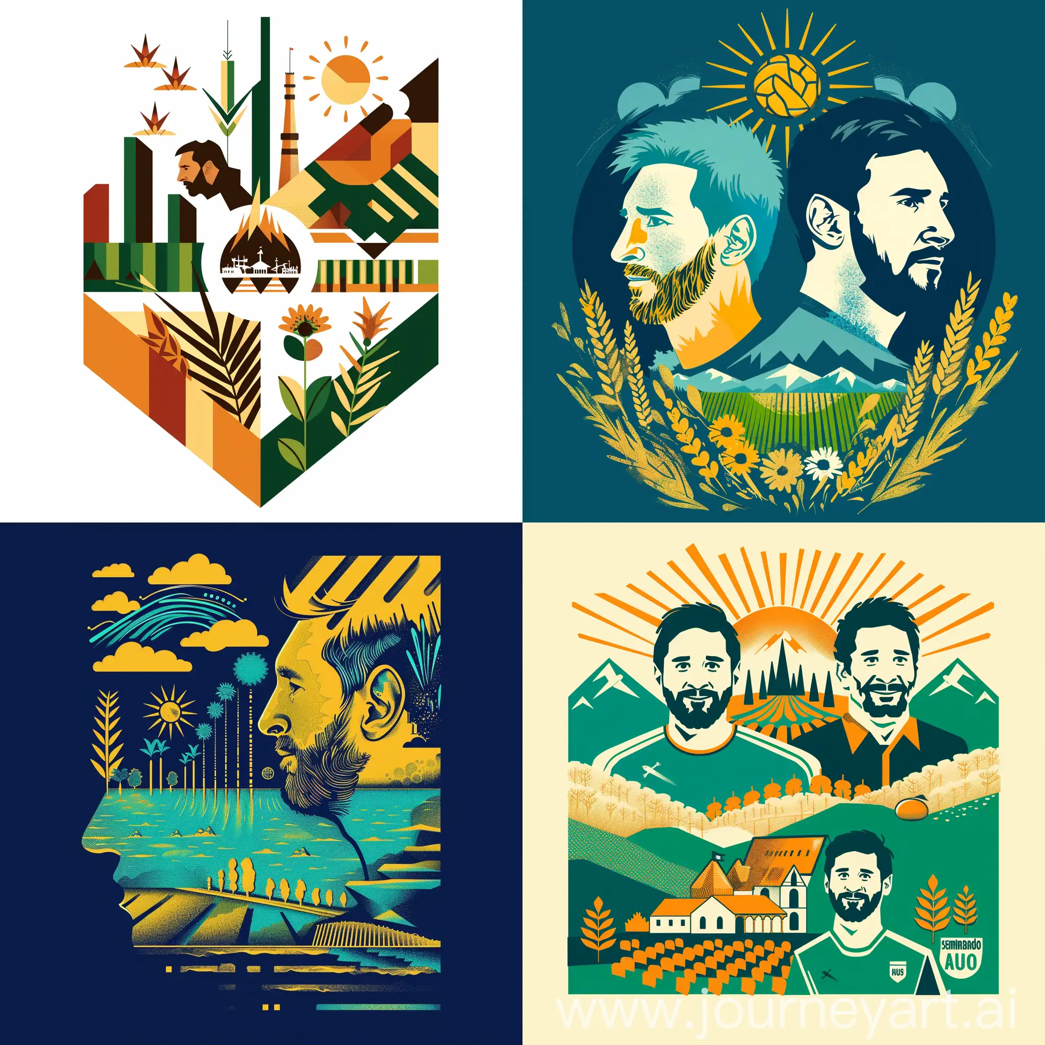 Create a logo design for the congress with the motto "sembrando nuestro futuro" This design incorporates elements that represent agriculture and the Argentine countryside, symbolizing decision-making and looking toward the future. In addition, it includes a tribute to Lionel Messi and Diego Maradona, highlighting their impact as world champions in football.