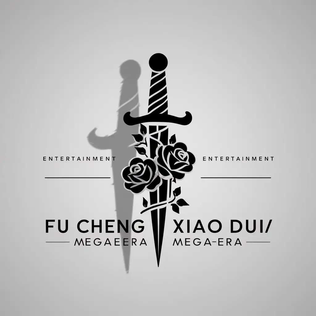 a logo design,with the text "Fu cheng xiao dui/MEGAERA", main symbol:dagger/rose/briar,Minimalistic,be used in Entertainment industry,clear background