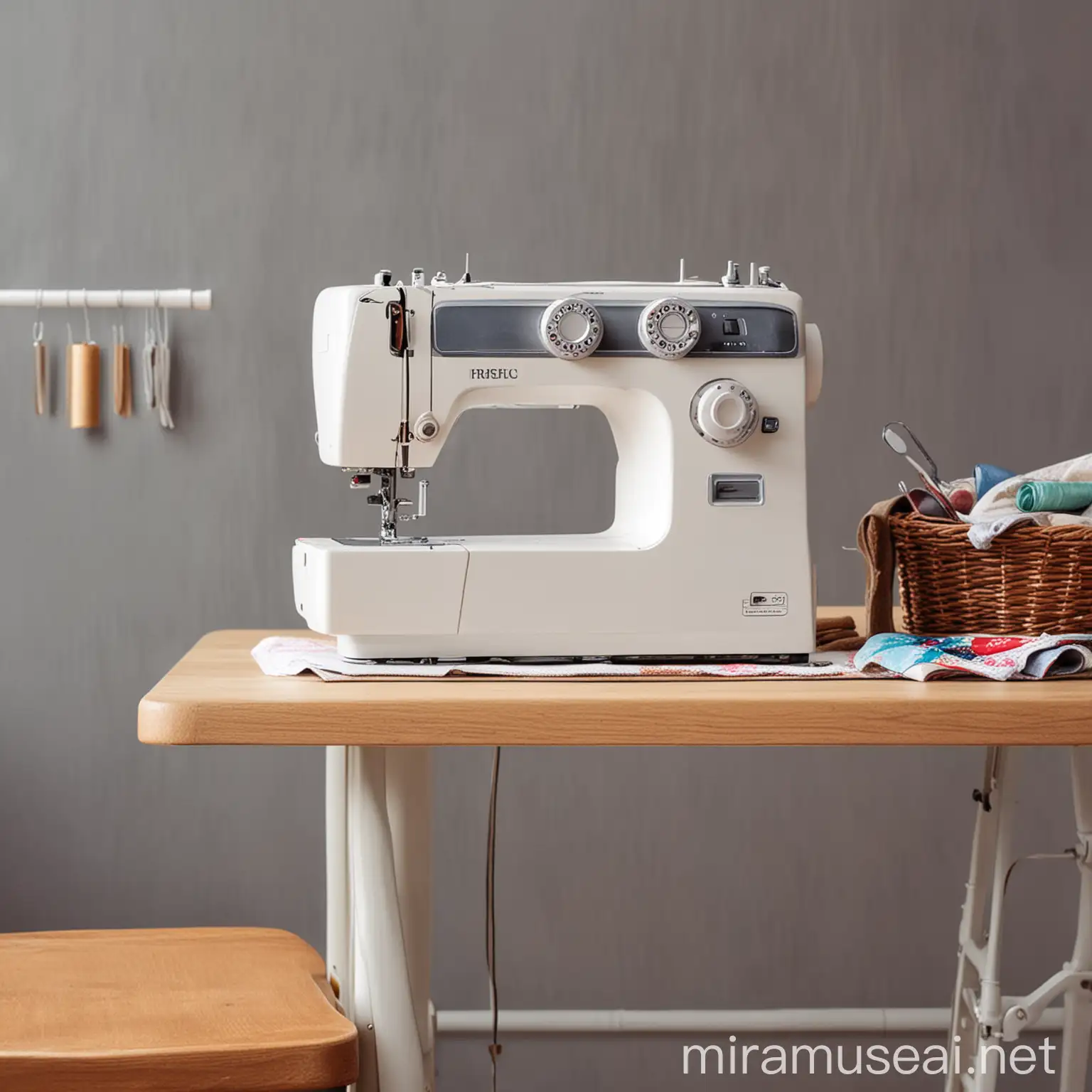 Modern Sewing Machine and Supplies in Elegant Sewing Room