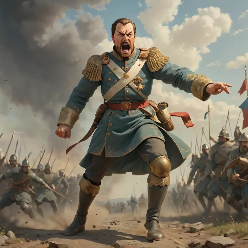 Furious Tsar Alexander I Charging into Battle