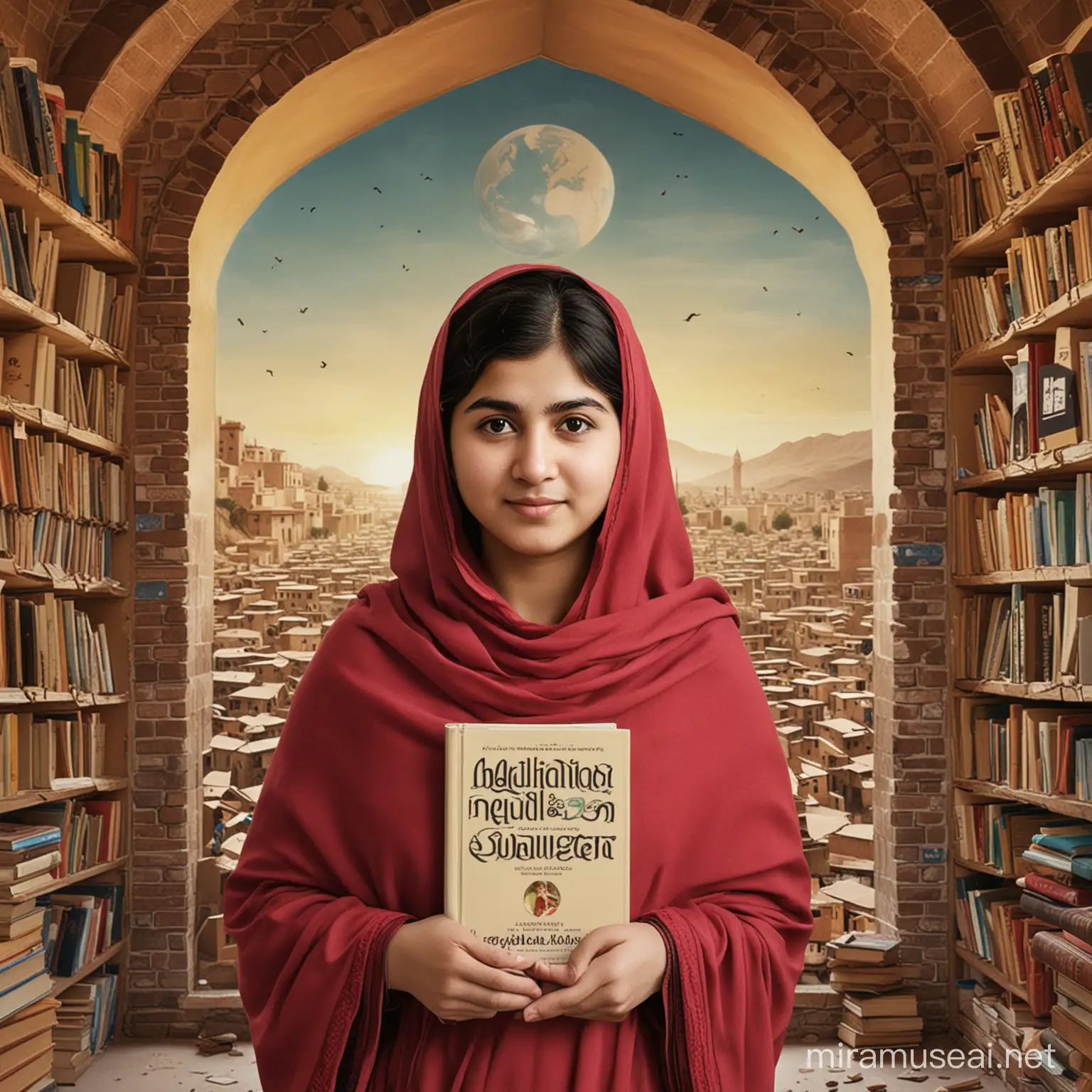 Image Prompt:

The image showcases Malala Yousafzai, a renowned advocate for education rights, standing confidently with a determined expression. She is holding a book in one hand, symbolizing the power of education and knowledge. Surrounding her are visuals representing the impact of her work, such as books, school buildings, and the logo of the Malala Fund. The image exudes a sense of strength, resilience, and empowerment, reflecting Malala's unwavering commitment to promoting education for all. It serves as a reminder of her inspiring journey and the transformative influence she has had on the world. The image encourages viewers to recognize the importance of education and the potential for positive change when individuals stand up for the rights of others.