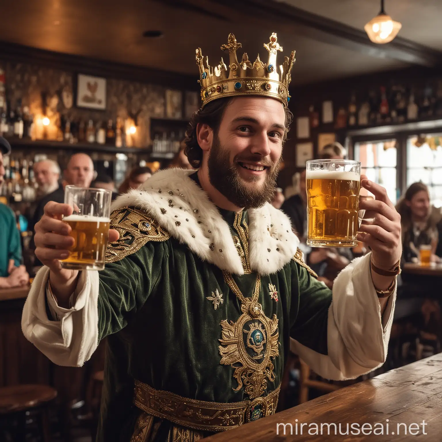 Proud King Enjoying Beer at Pub