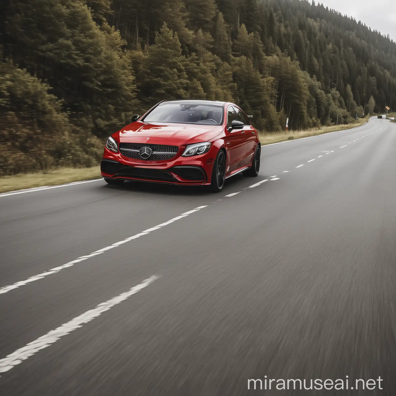 red mercedes going fast on the road