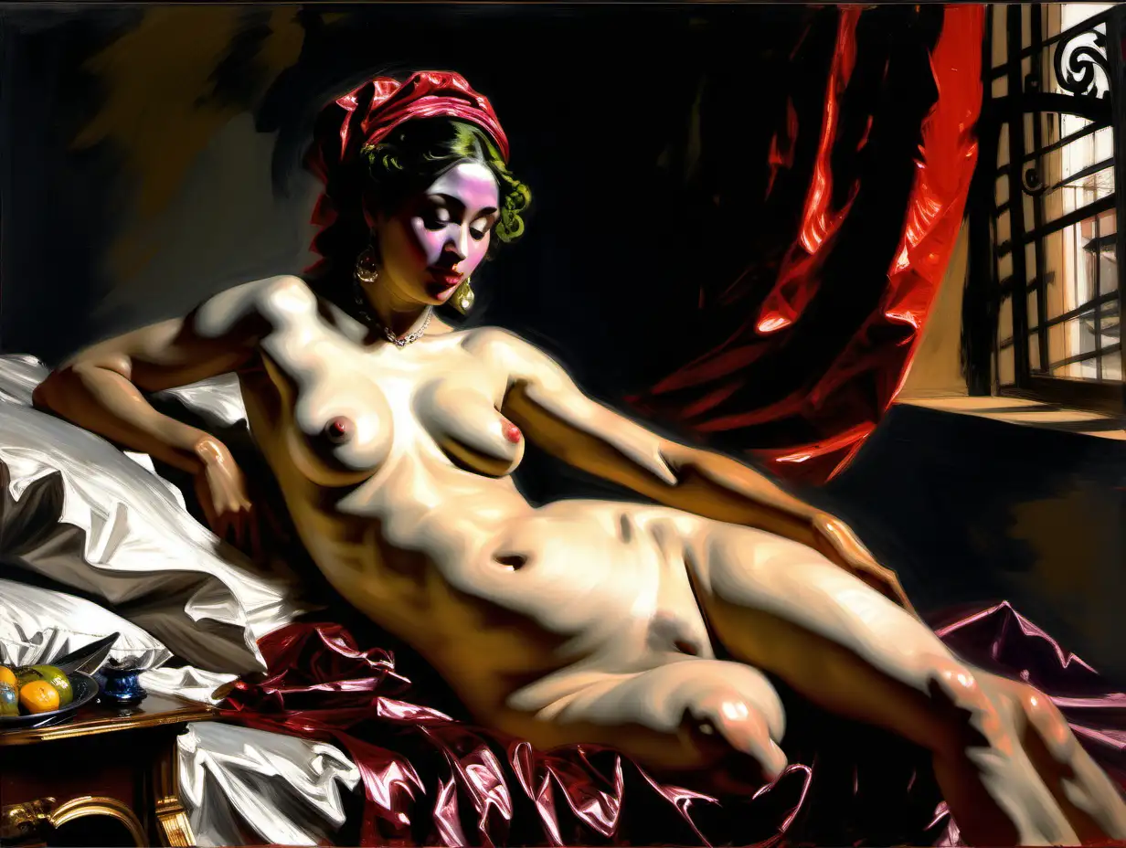 Rococo Nude Painting Sensual Odalisque in the Style of Fabian Perez