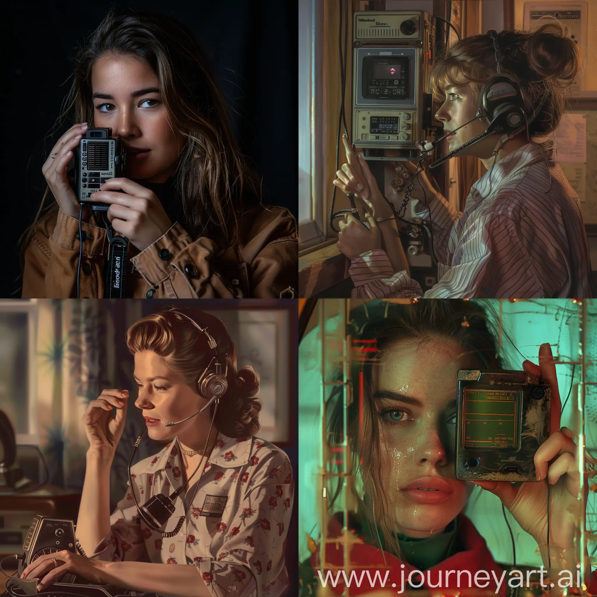 Make a real image of a woman using the Motorola DP450 radio